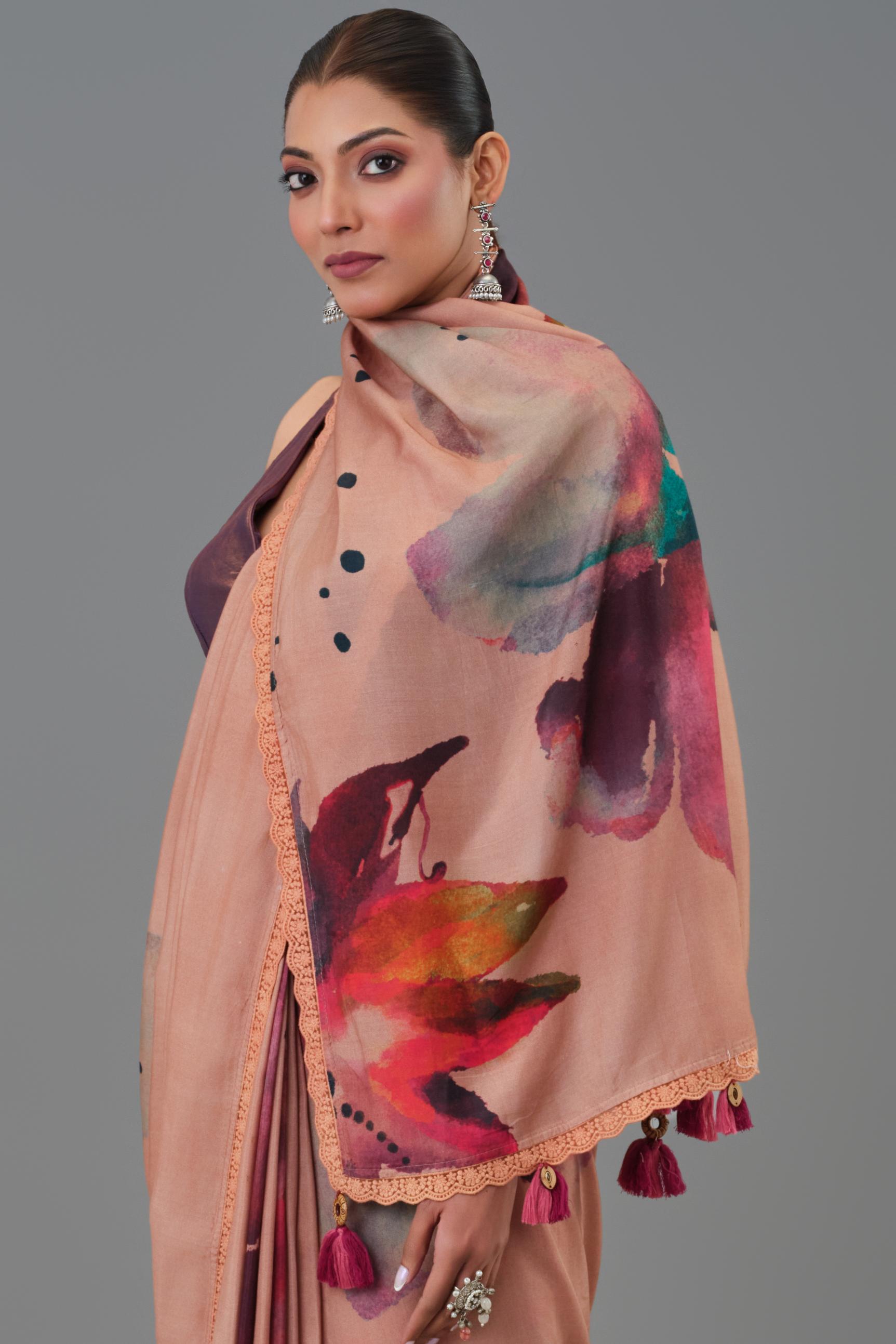 Blush Beige Abstract Art Saree
