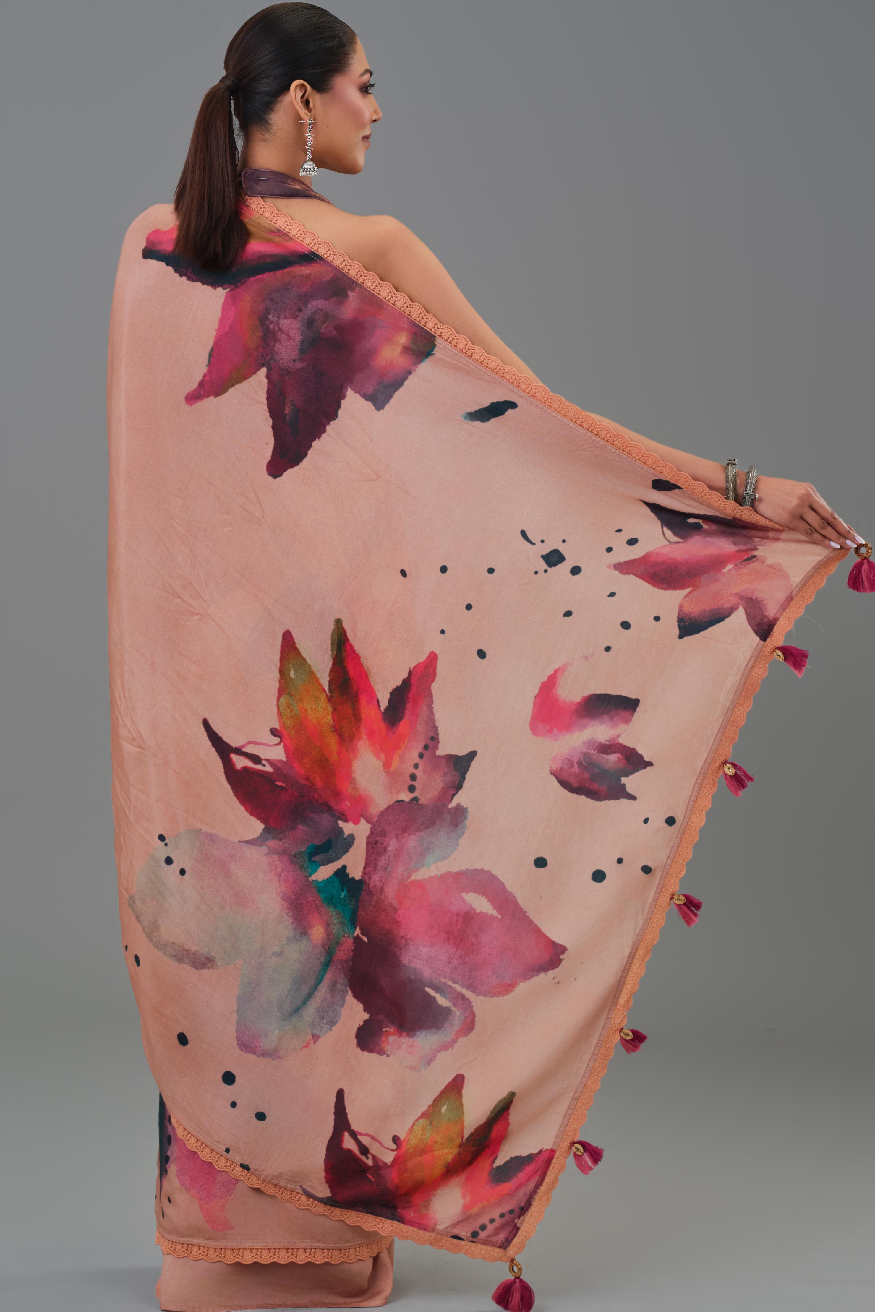 Blush Beige Abstract Art Saree
