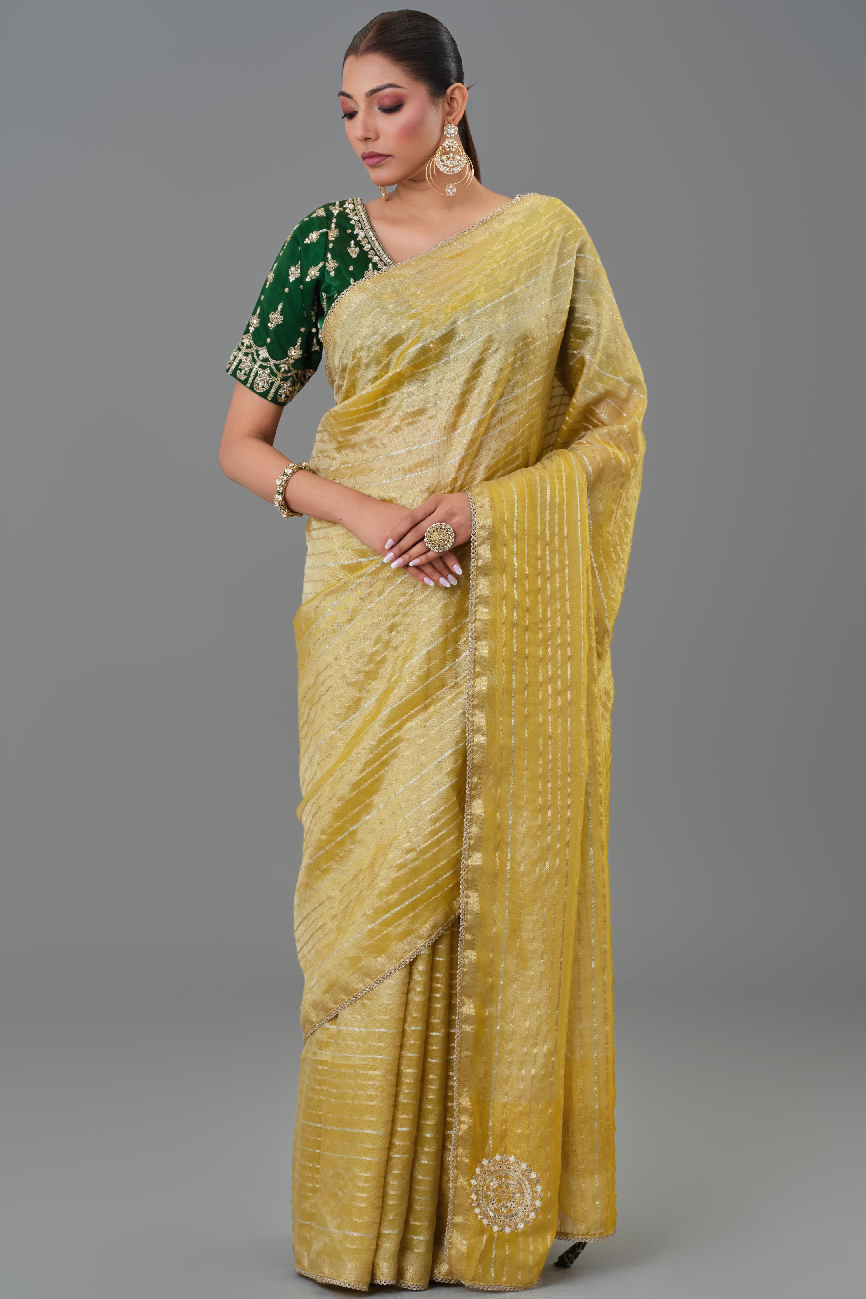 Daisy Yellow Tissue Silk Saree