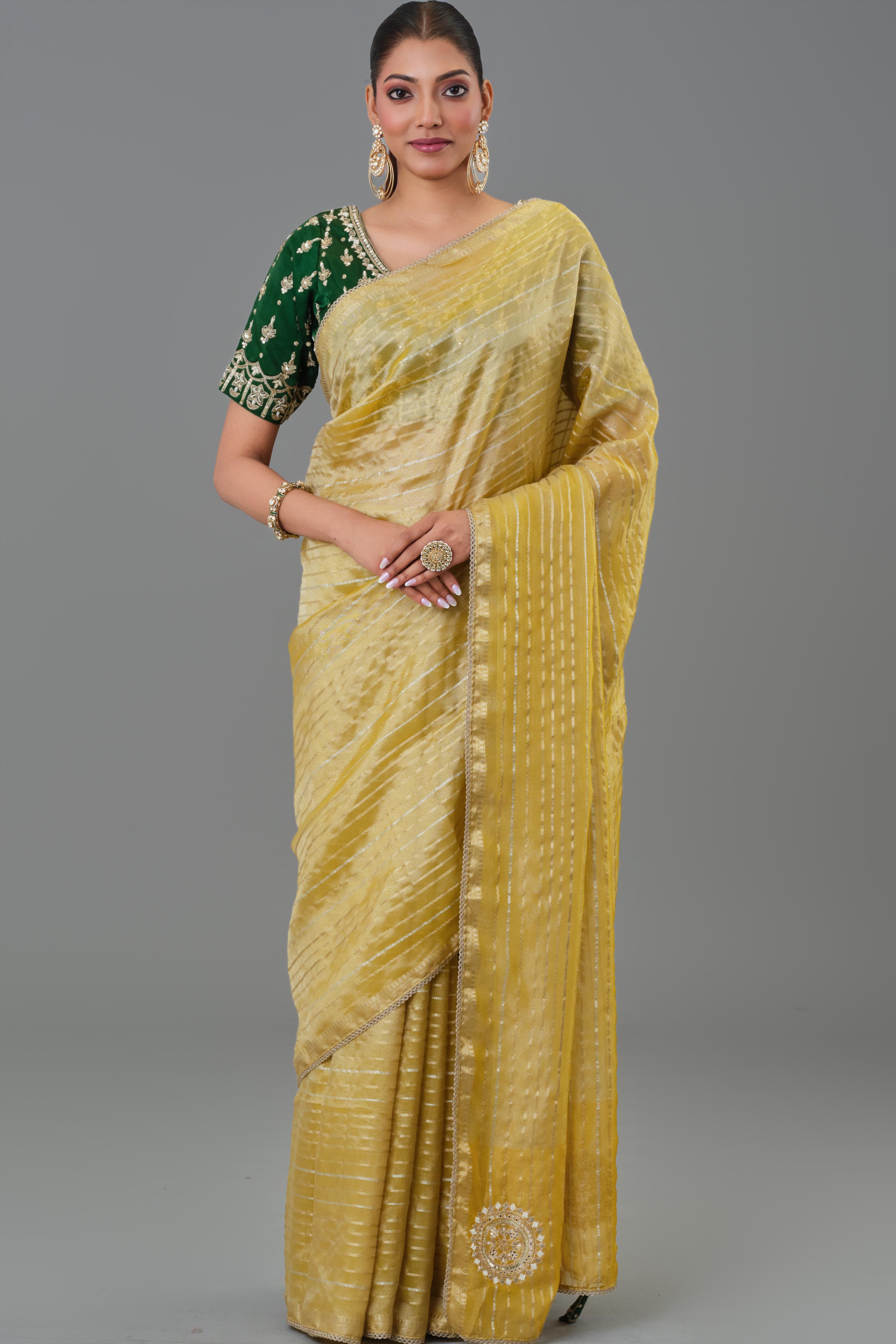 Daisy Yellow Tissue Silk Saree