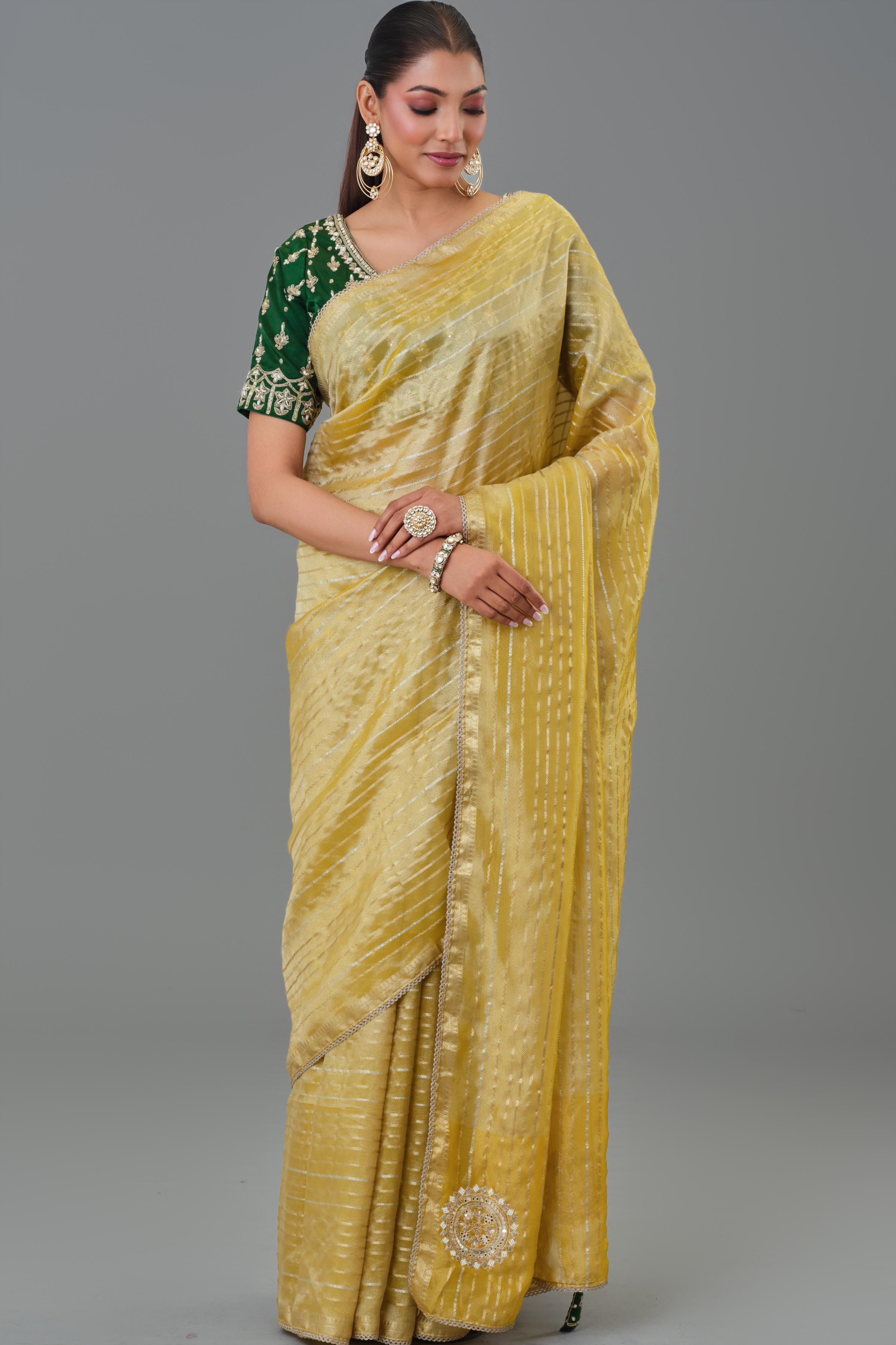 Daisy Yellow Tissue Silk Saree