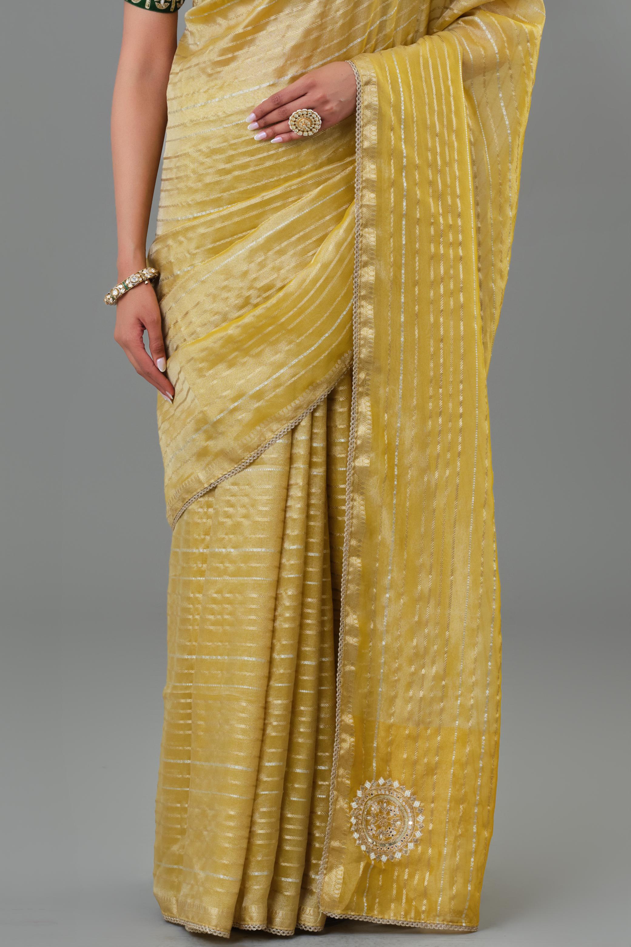 Daisy Yellow Tissue Silk Saree