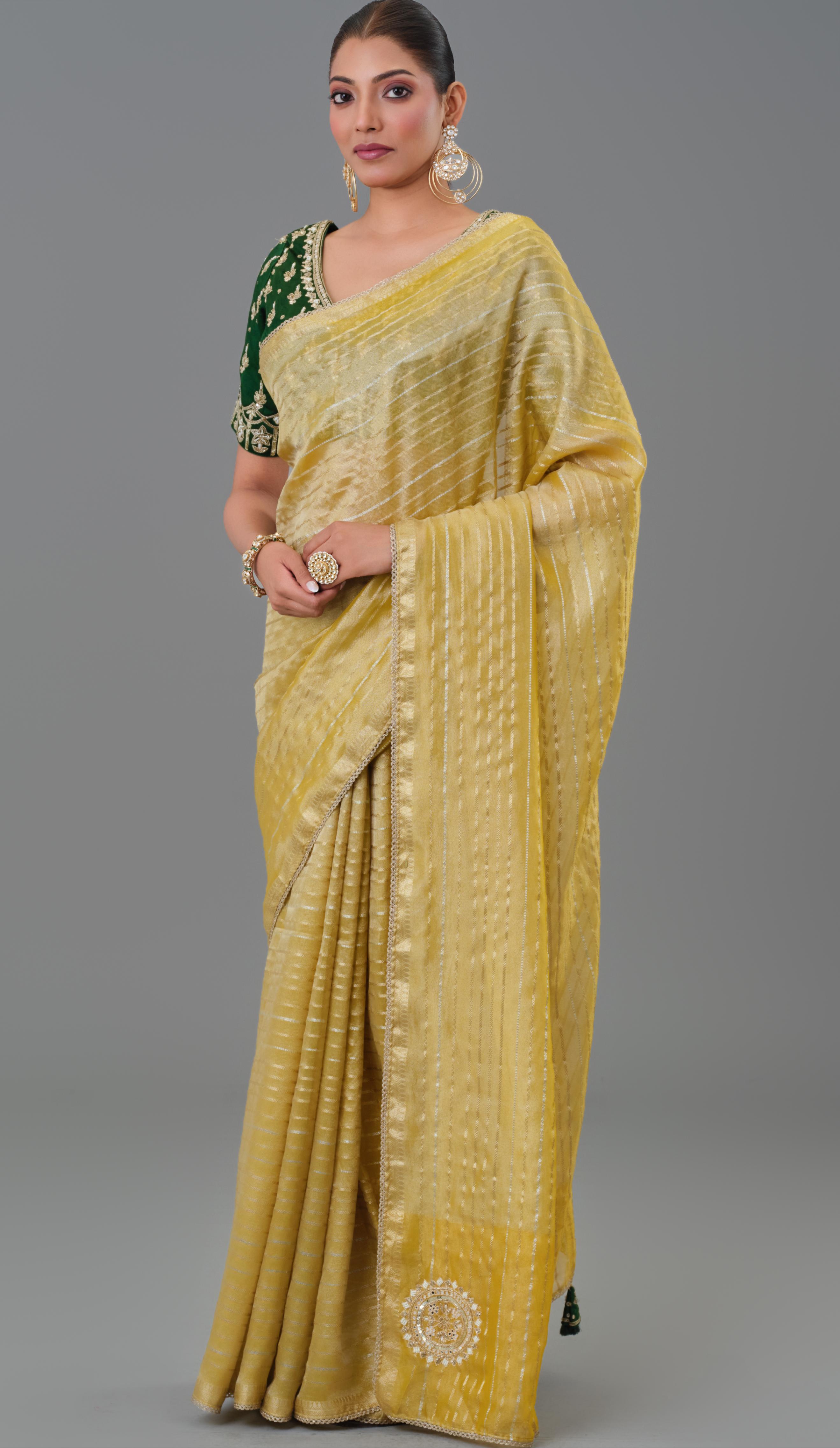 Daisy Yellow Tissue Silk Saree
