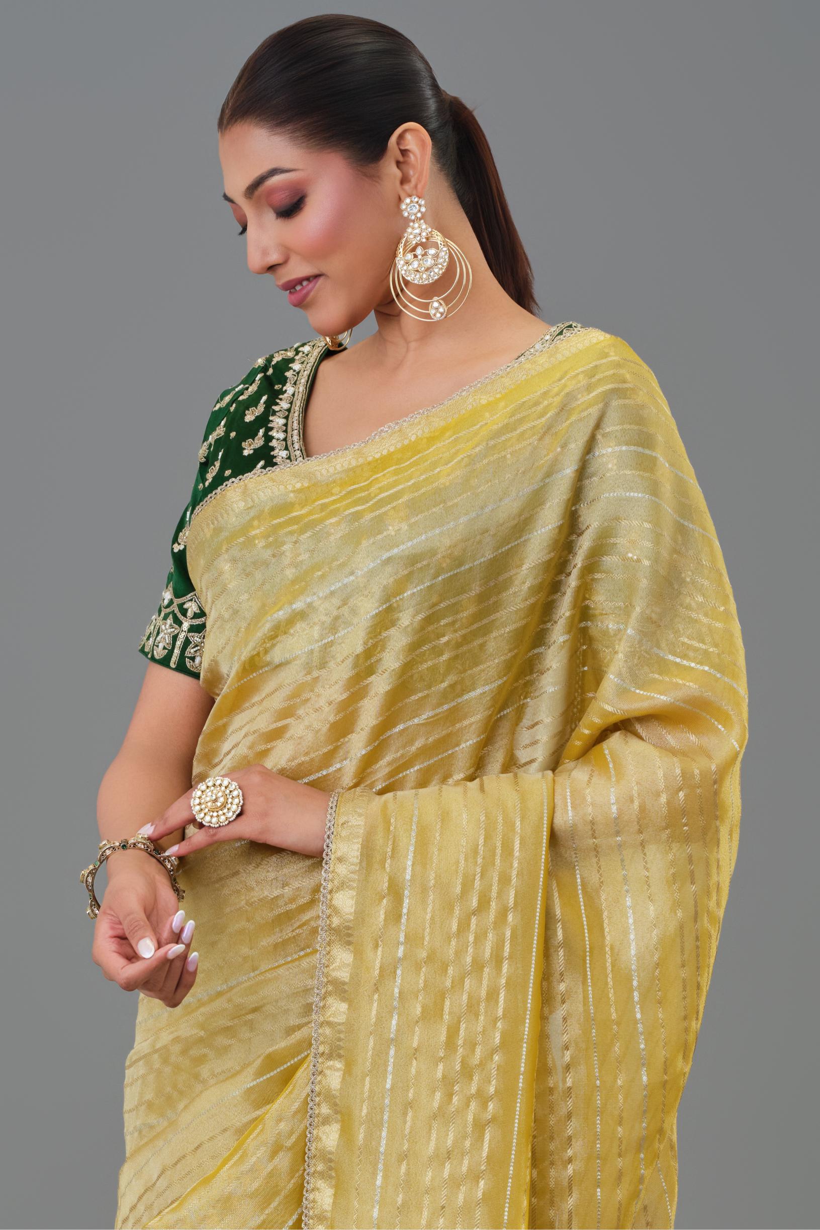 Daisy Yellow Tissue Silk Saree