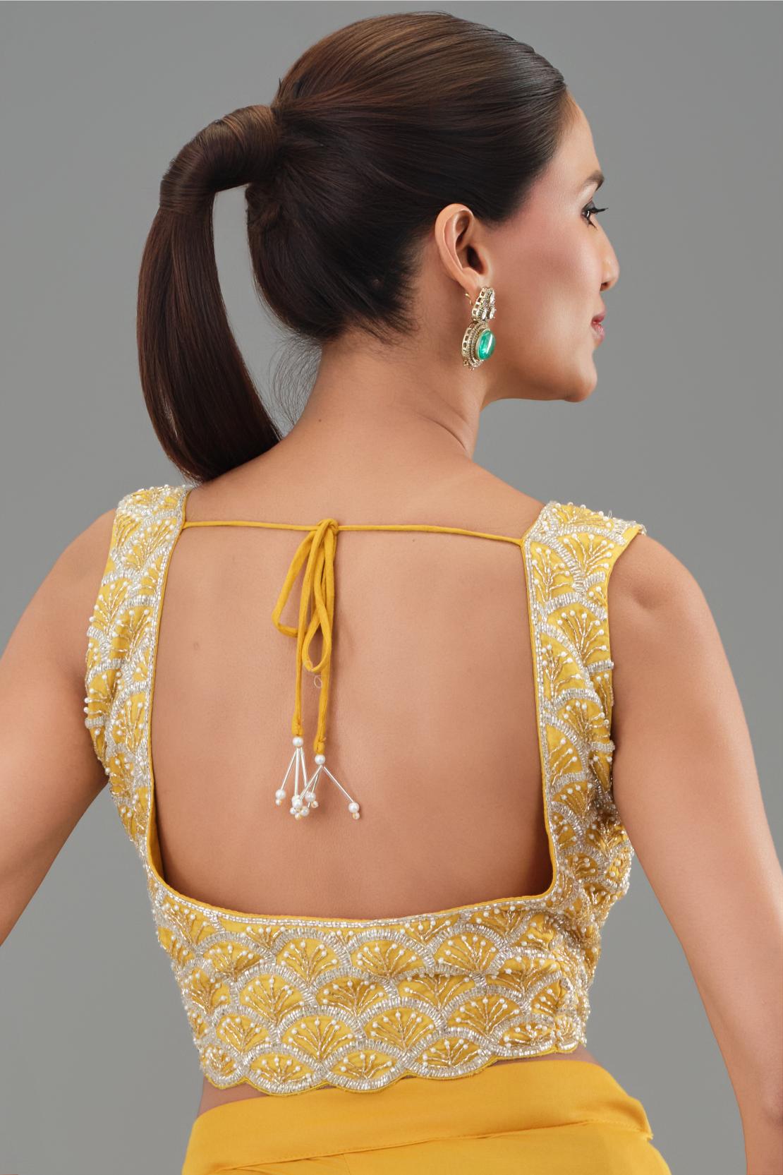 Yellow Embellished Pleated Saree