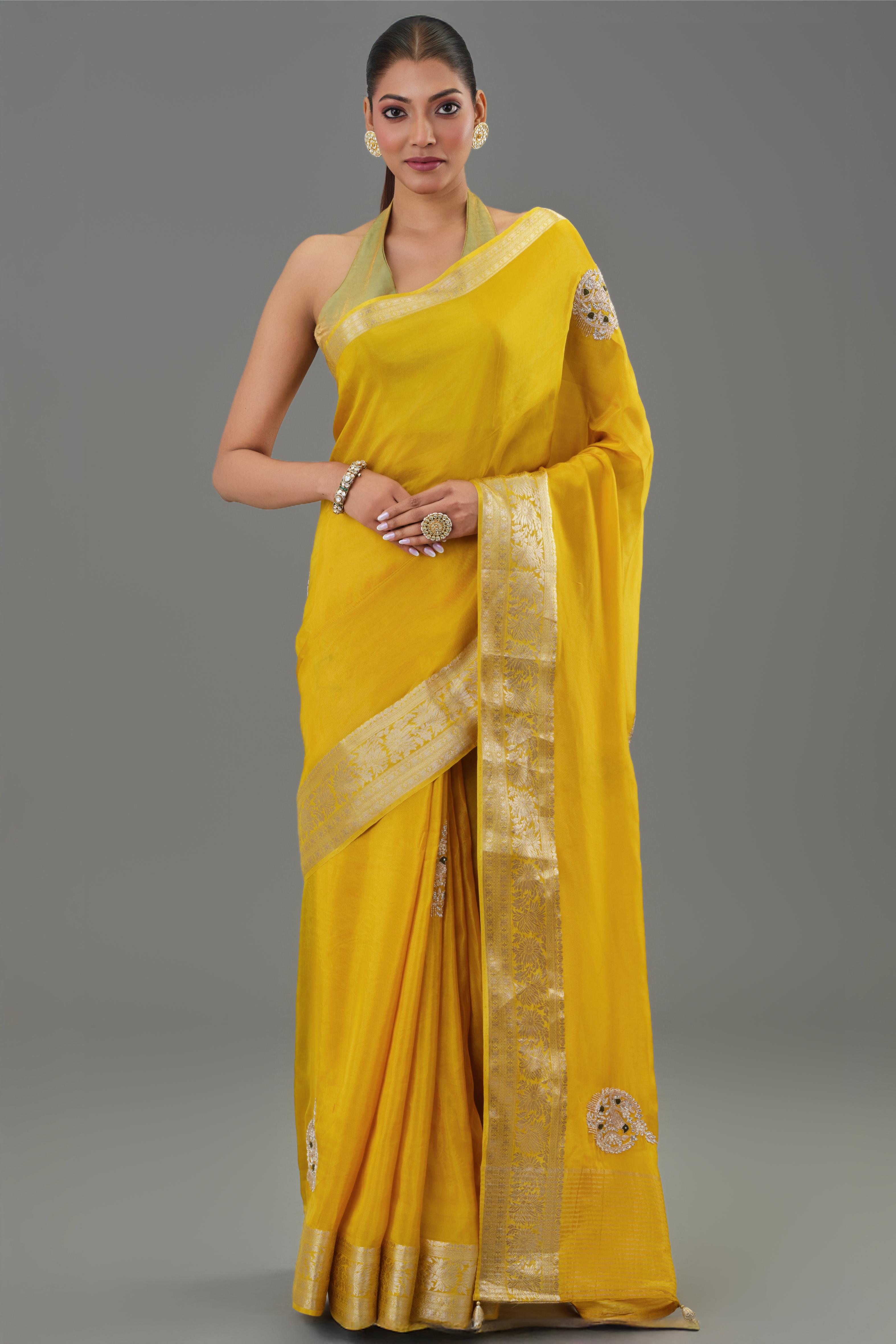 Yellow Banarasi Organza Silk Saree