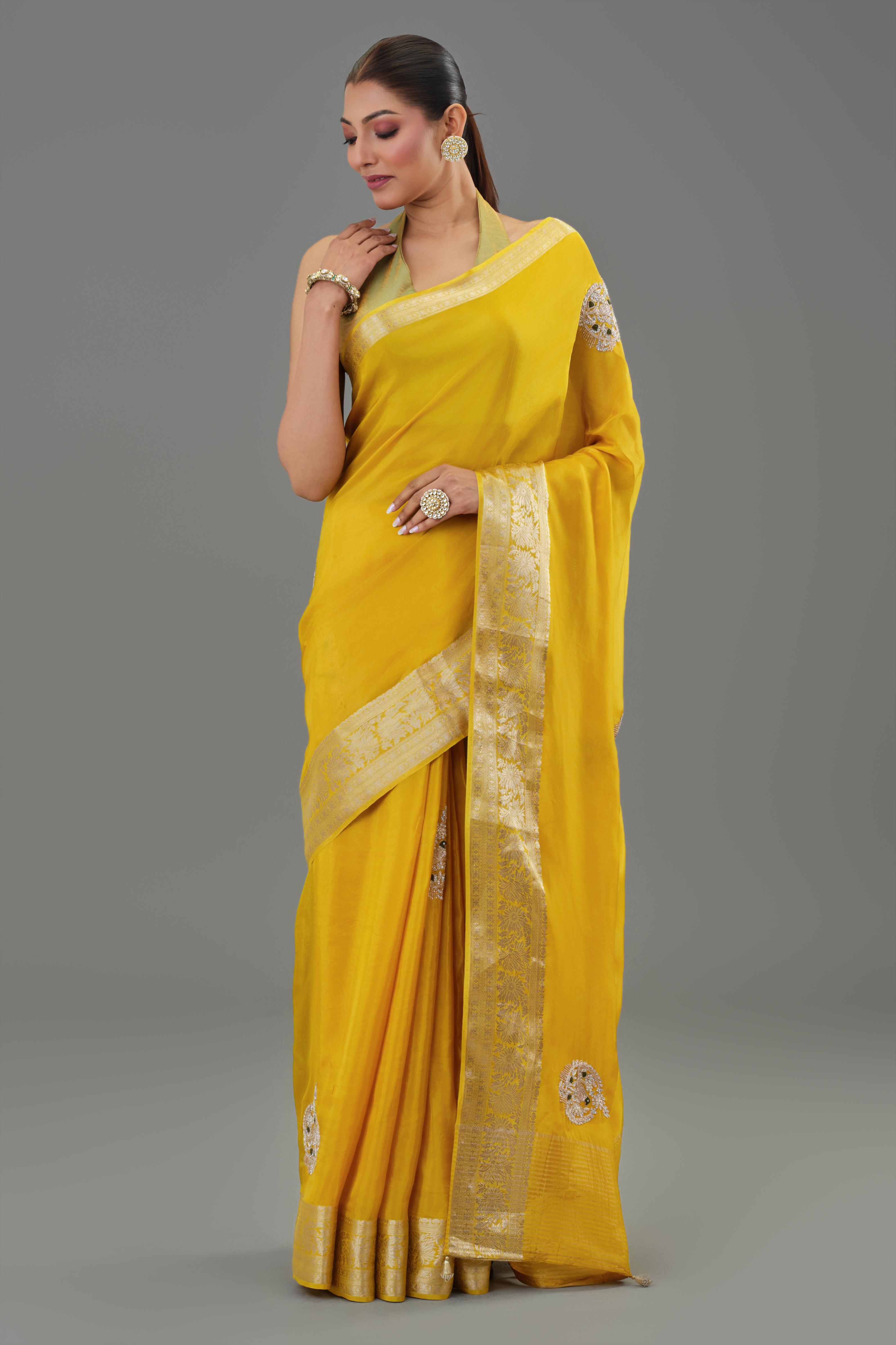 Yellow Banarasi Organza Silk Saree