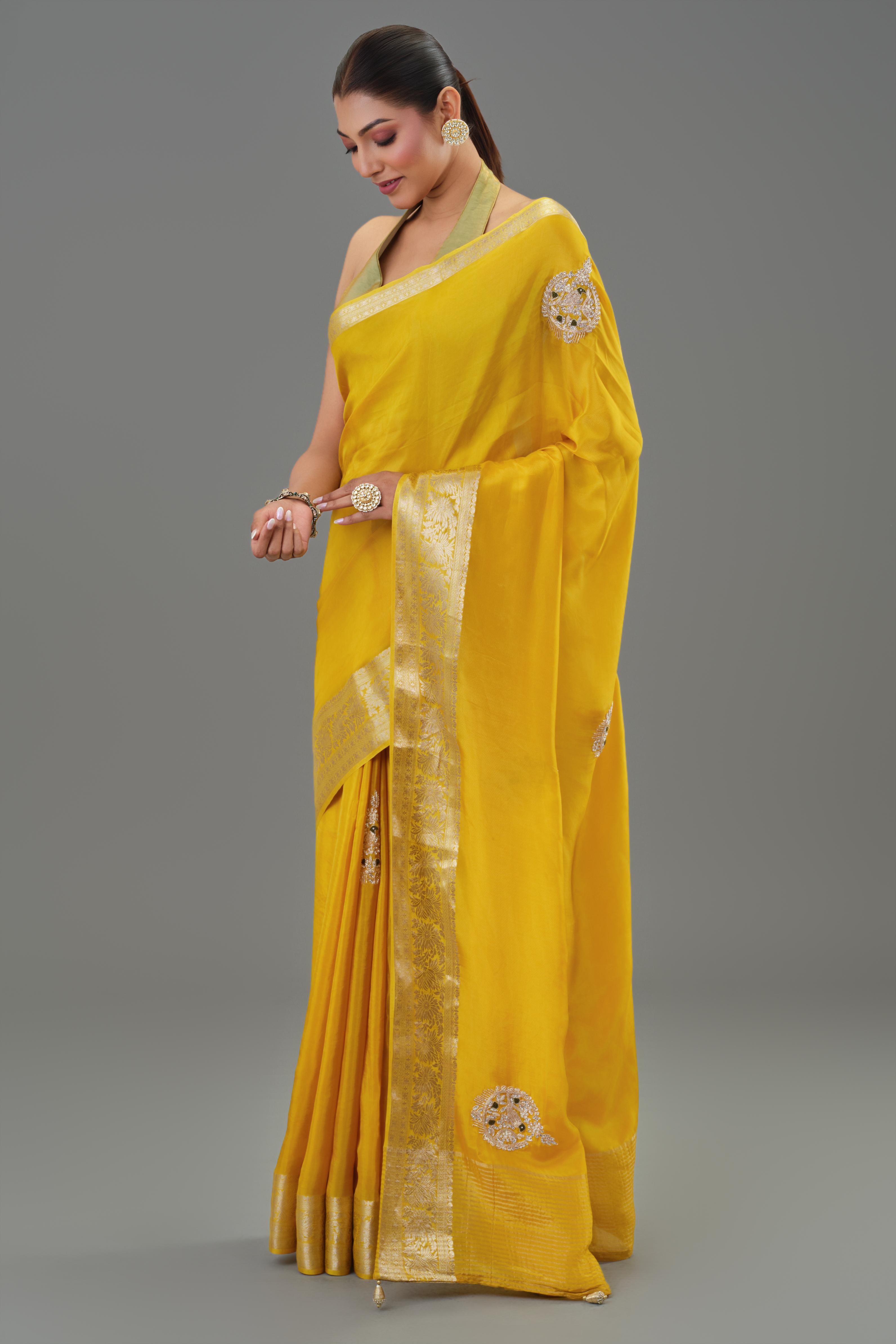 Yellow Banarasi Organza Silk Saree
