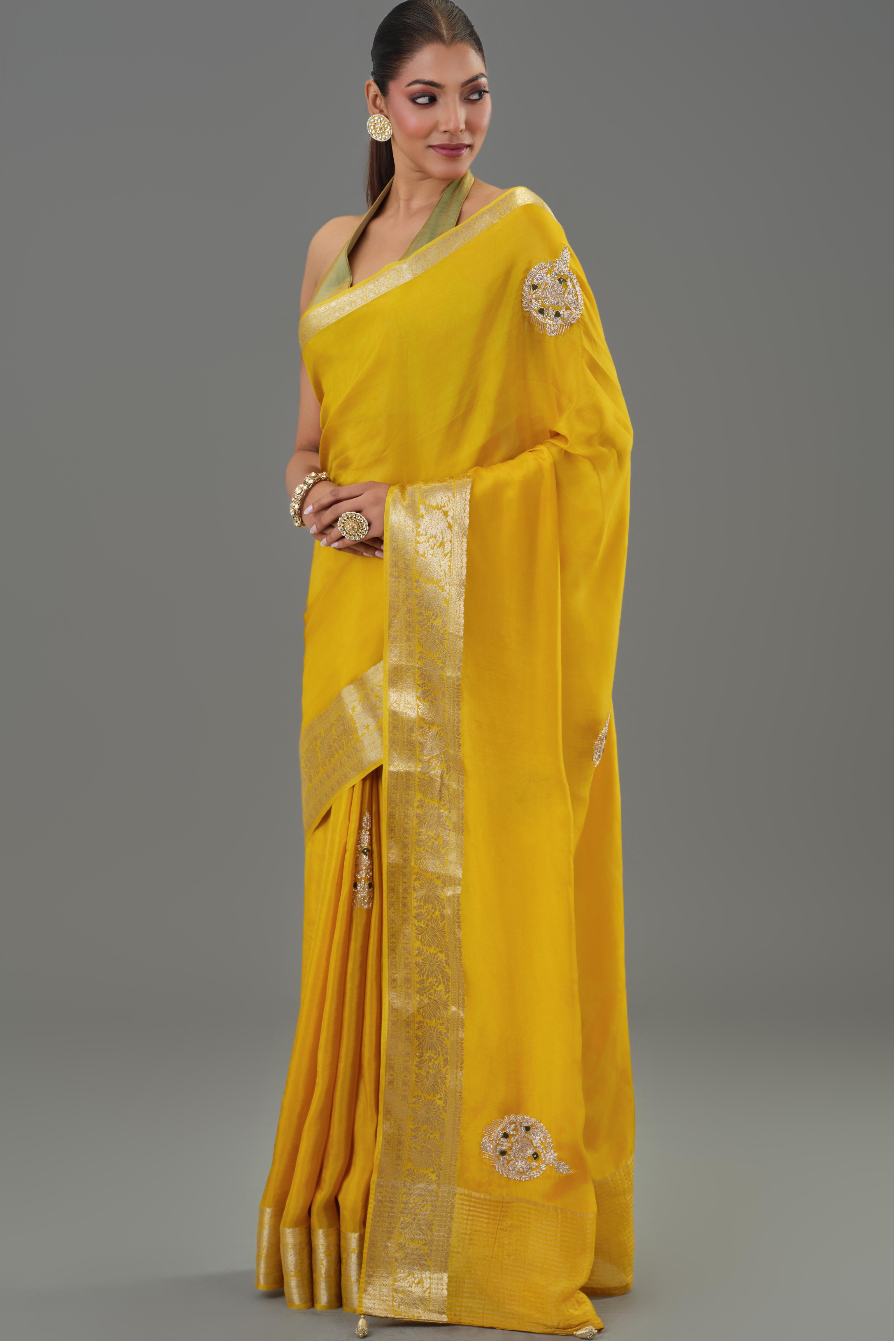 Yellow Banarasi Organza Silk Saree