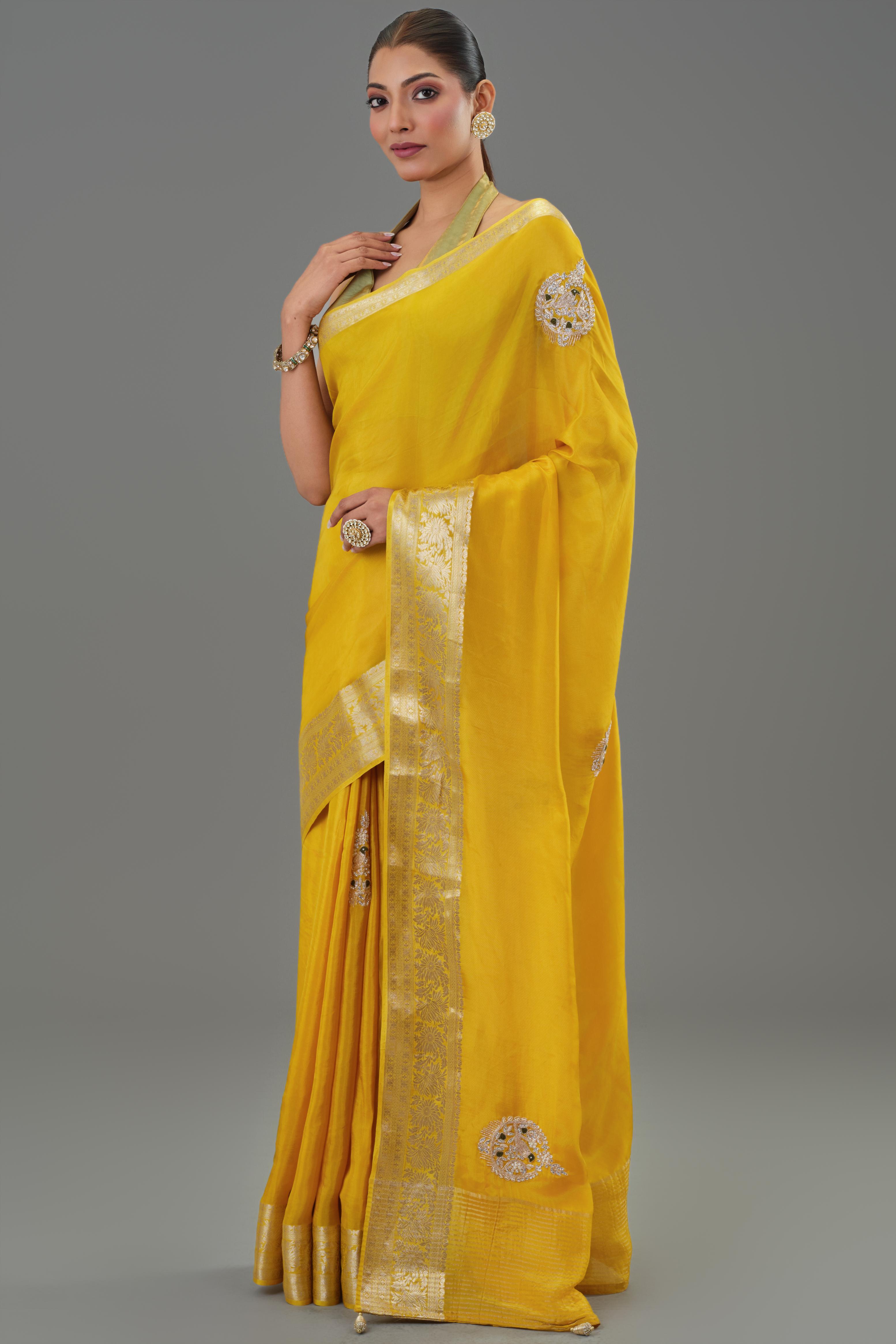 Yellow Banarasi Organza Silk Saree