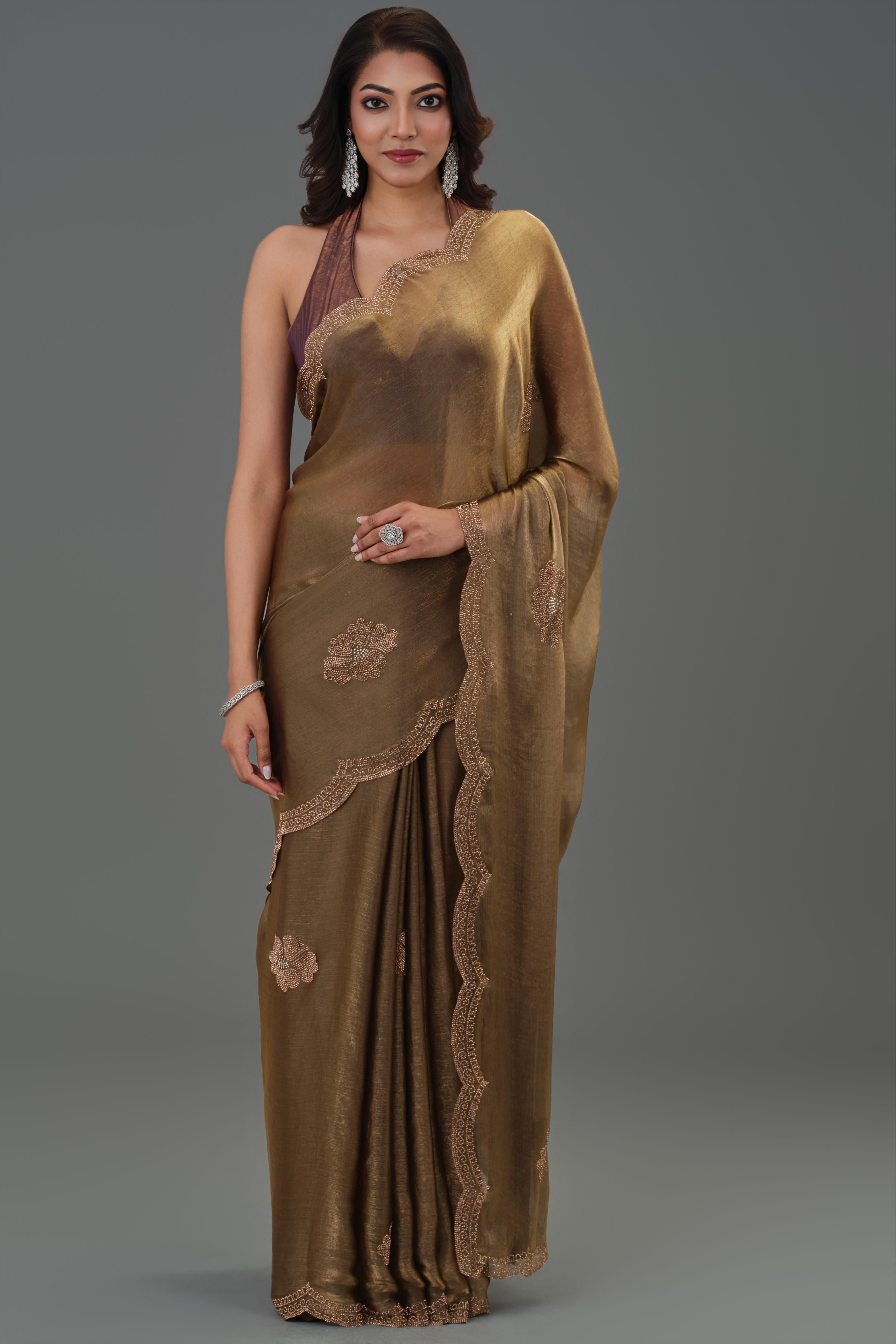 Bronze Embellished Cosmo Tissue Silk Saree