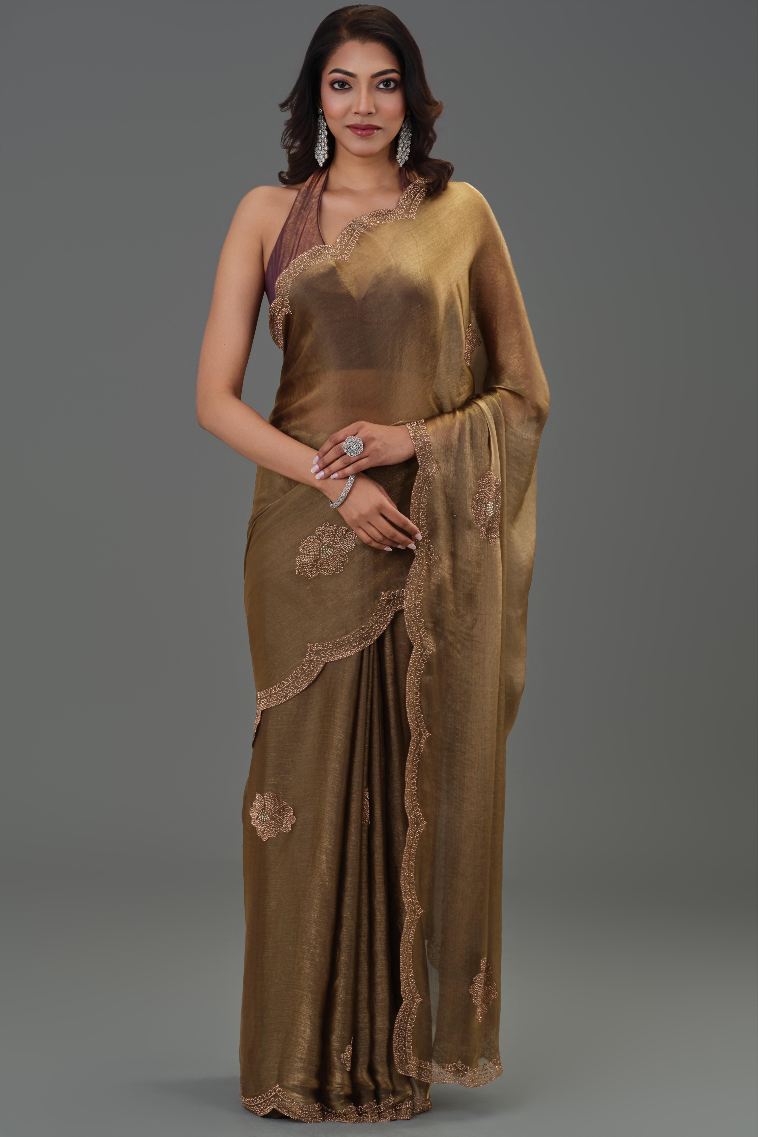 Bronze Embellished Cosmo Tissue Silk Saree