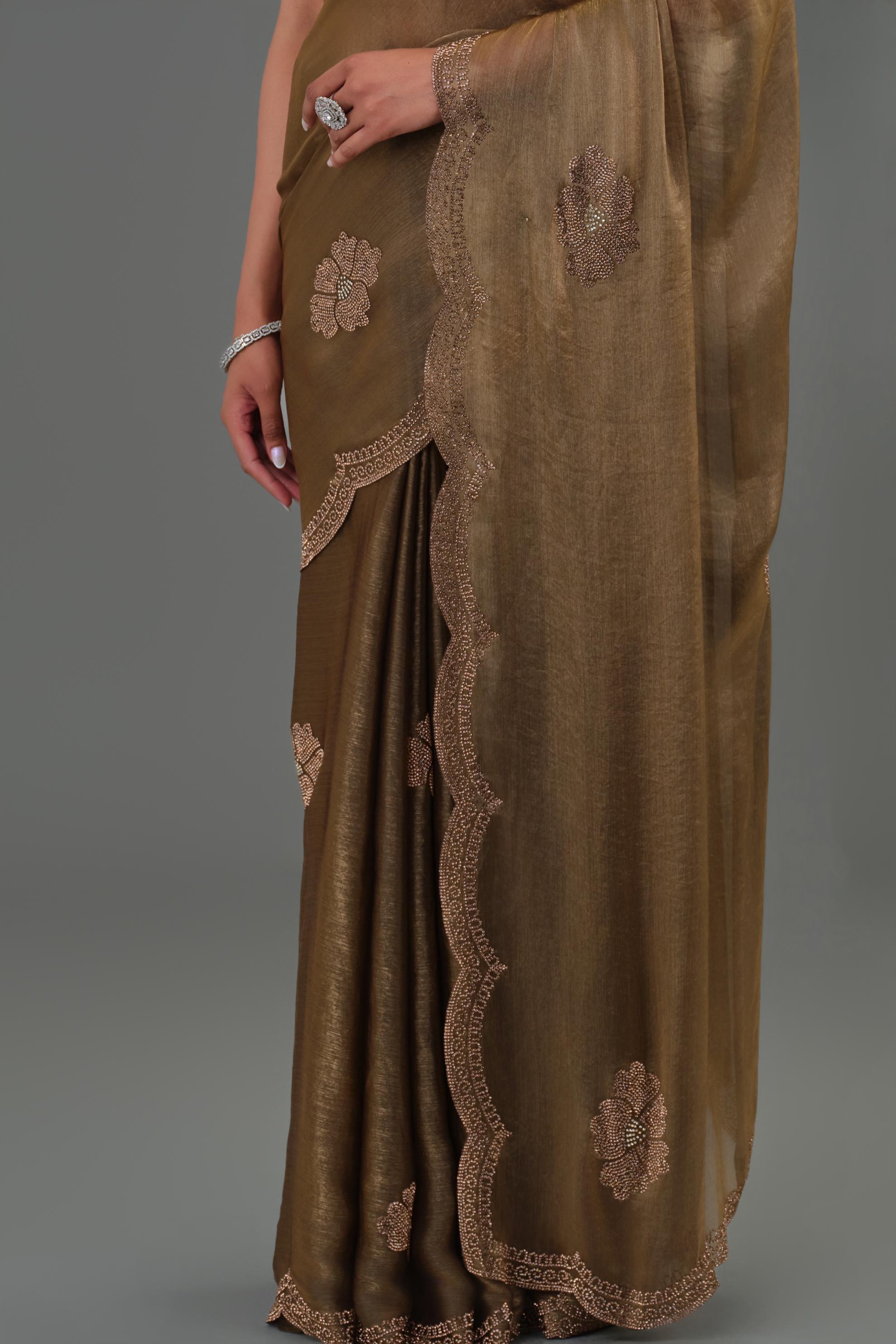Bronze Embellished Cosmo Tissue Silk Saree