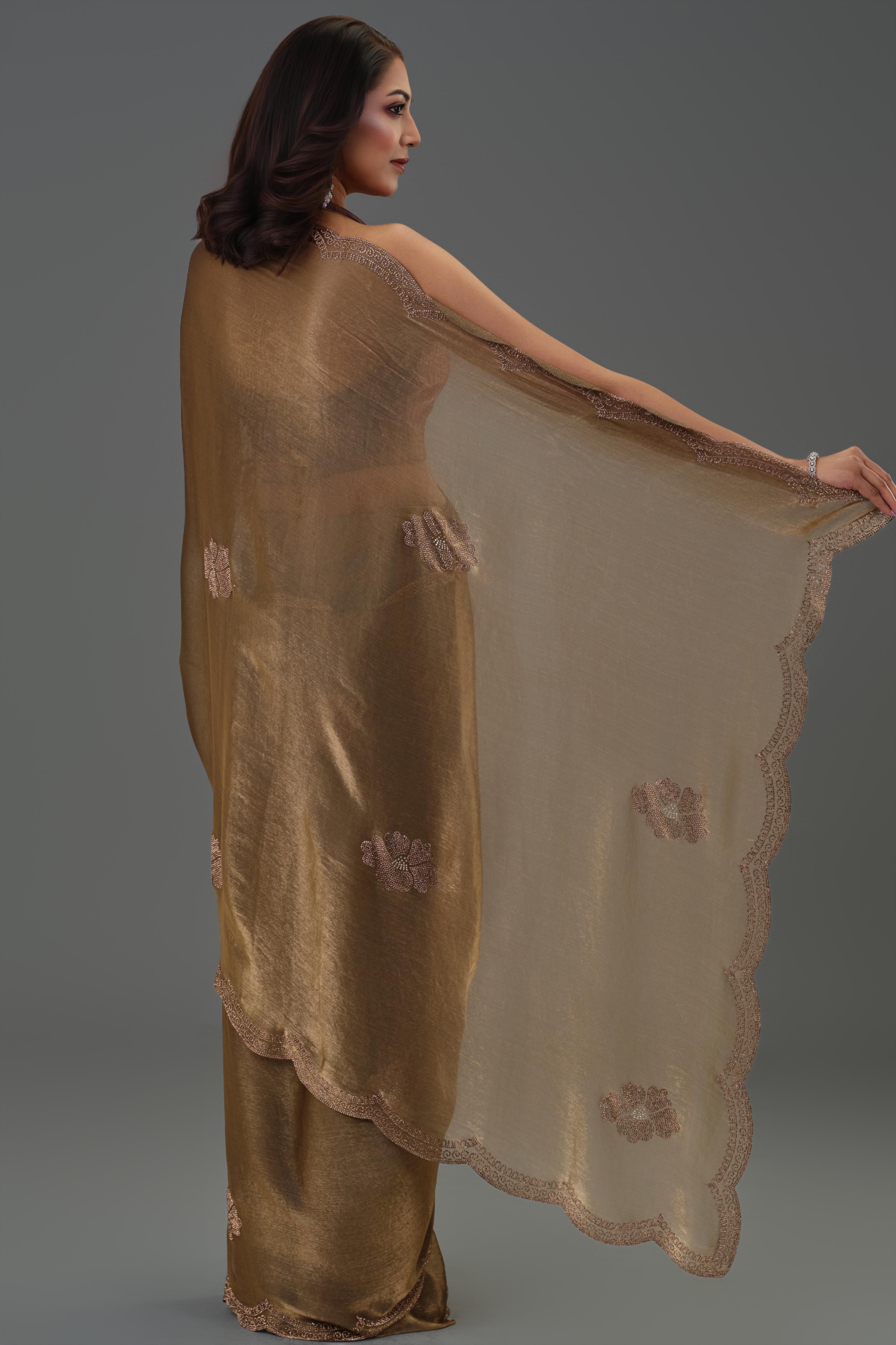 Bronze Embellished Cosmo Tissue Silk Saree