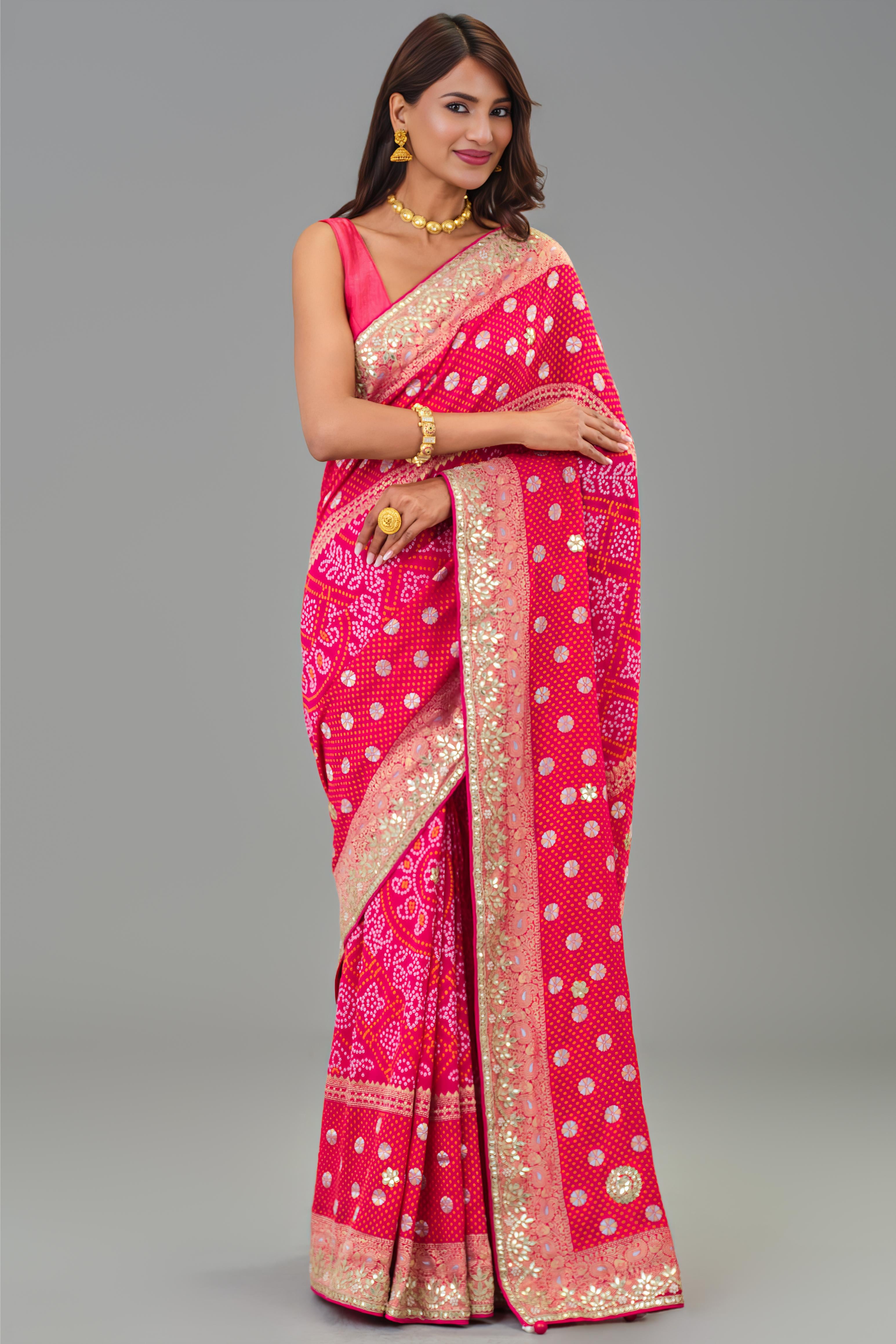 Red Embroidered Georgette Silk Saree