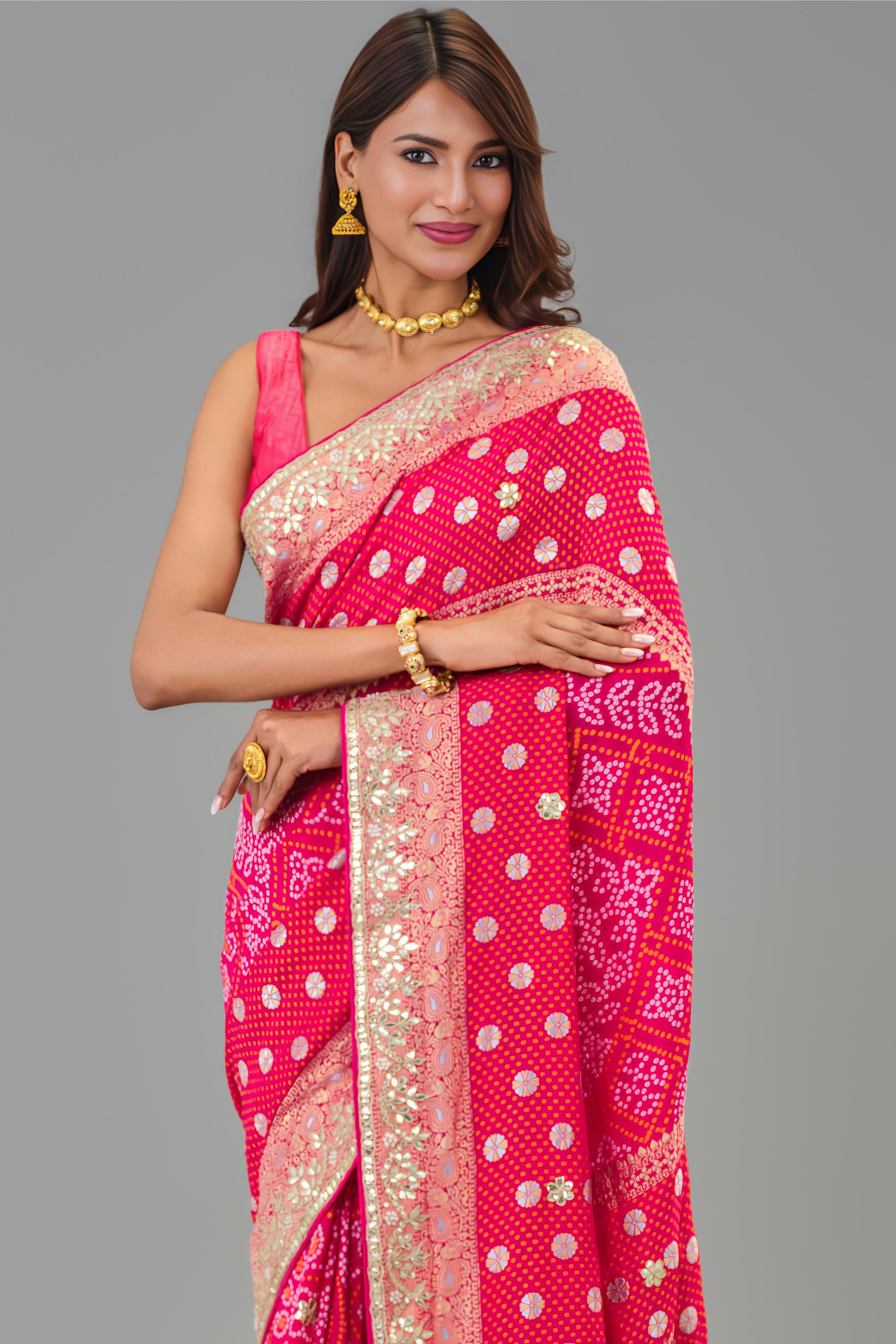 Red Embroidered Georgette Silk Saree