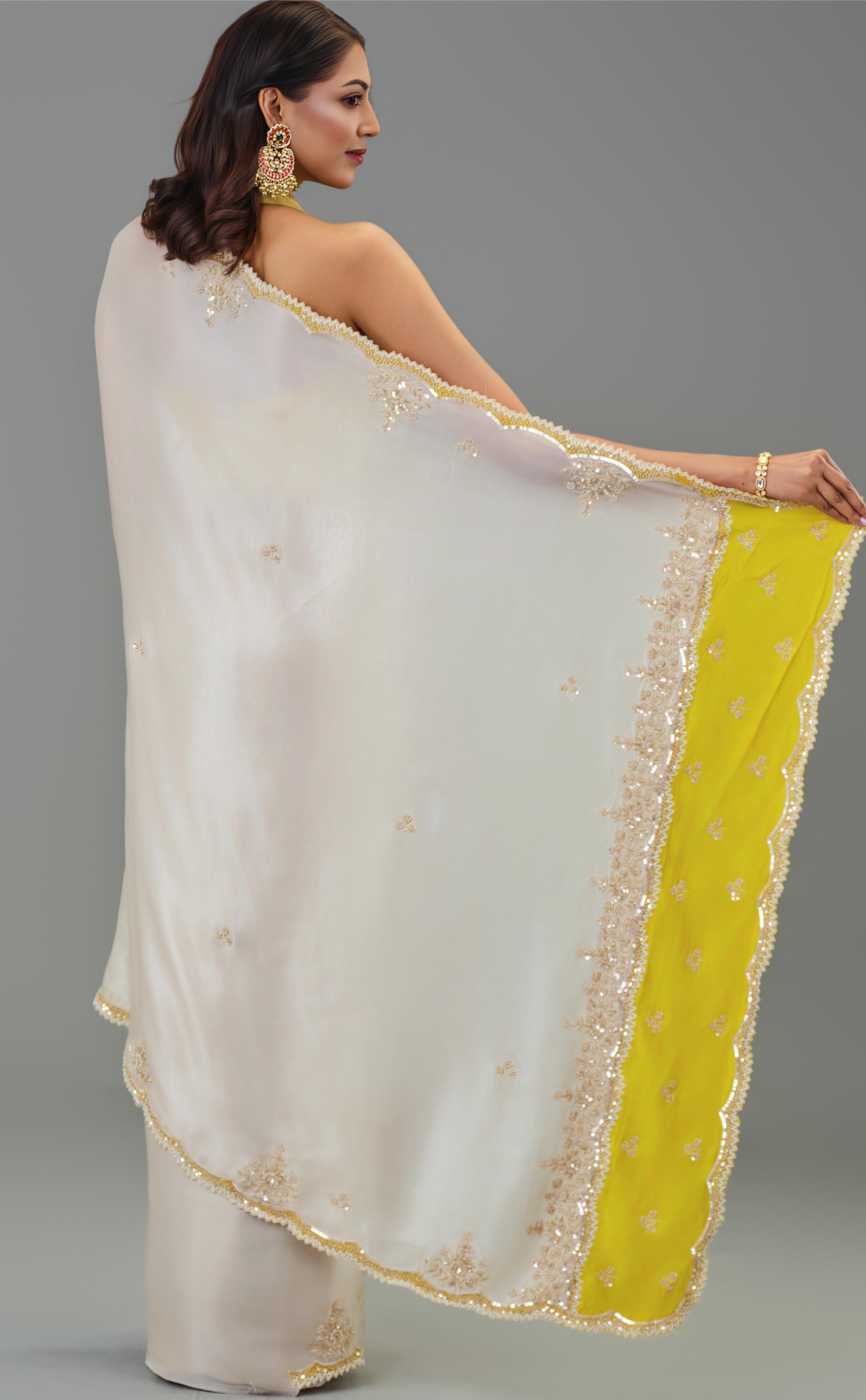 Ivory Embroidered Cosmo Silk Saree