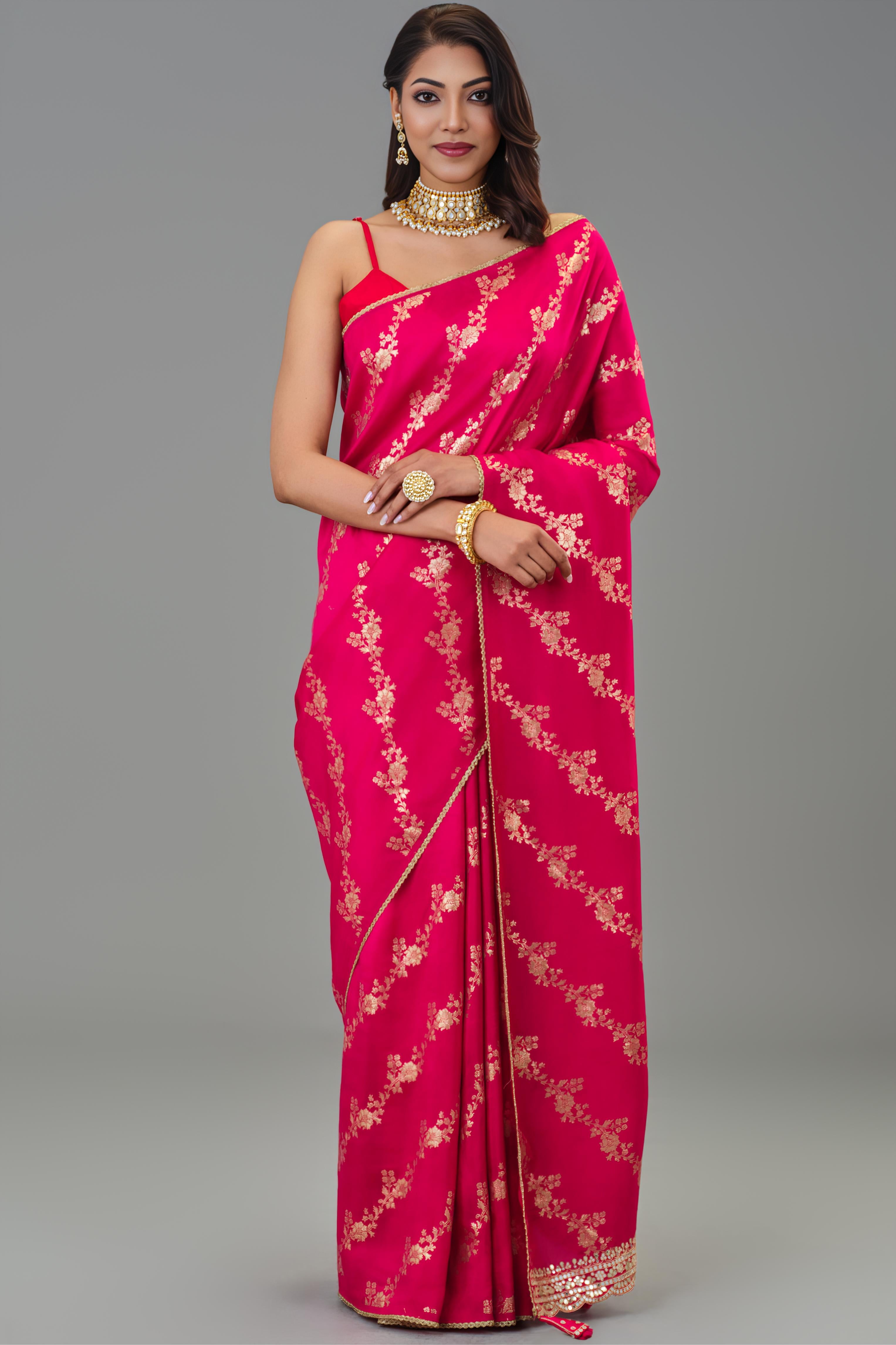 Festive Pink Handwork Dola Silk Saree