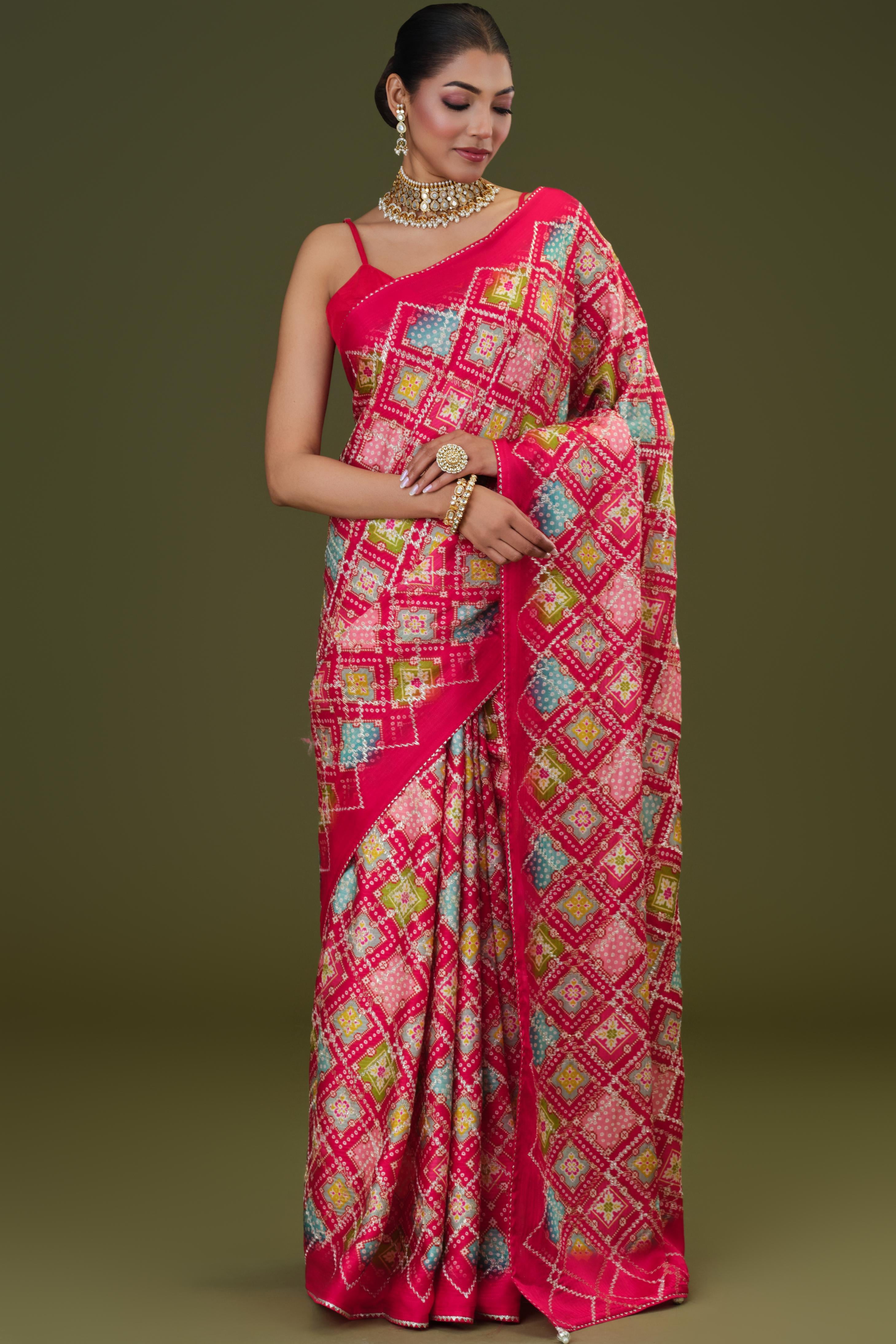 Red Printed Satin Silk Saree