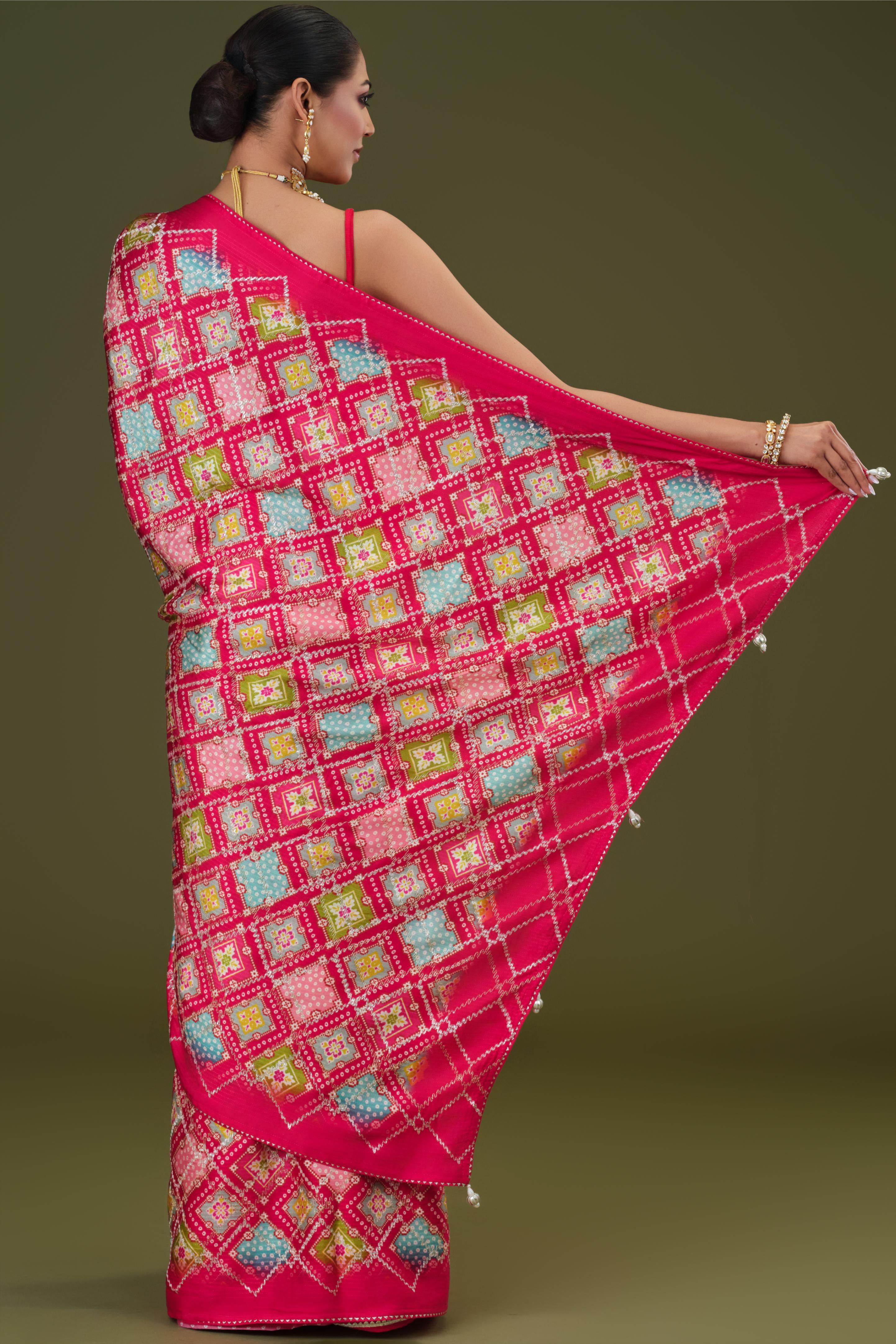 Red Printed Satin Silk Saree