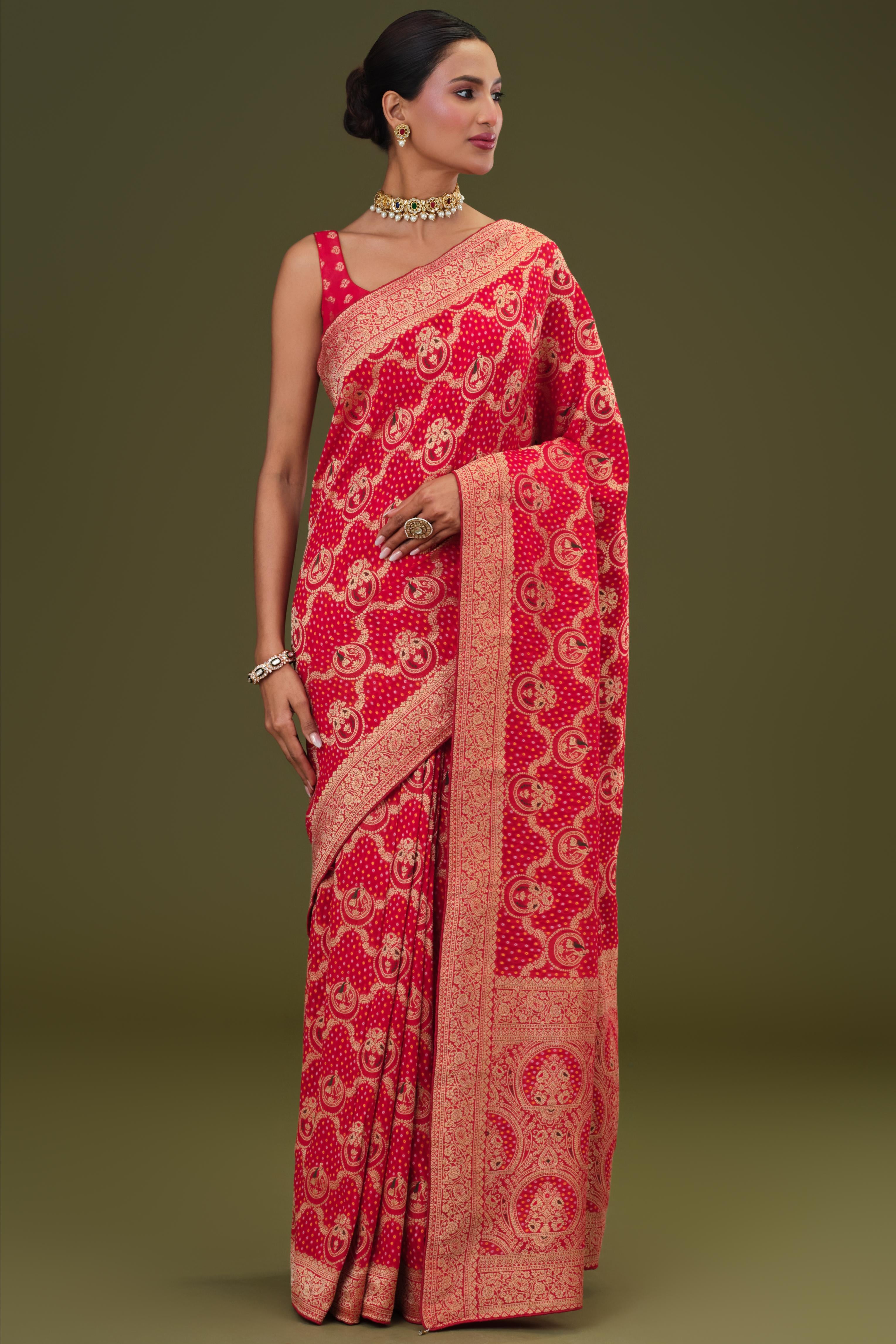 Red Zari Woven Georgette Silk Saree