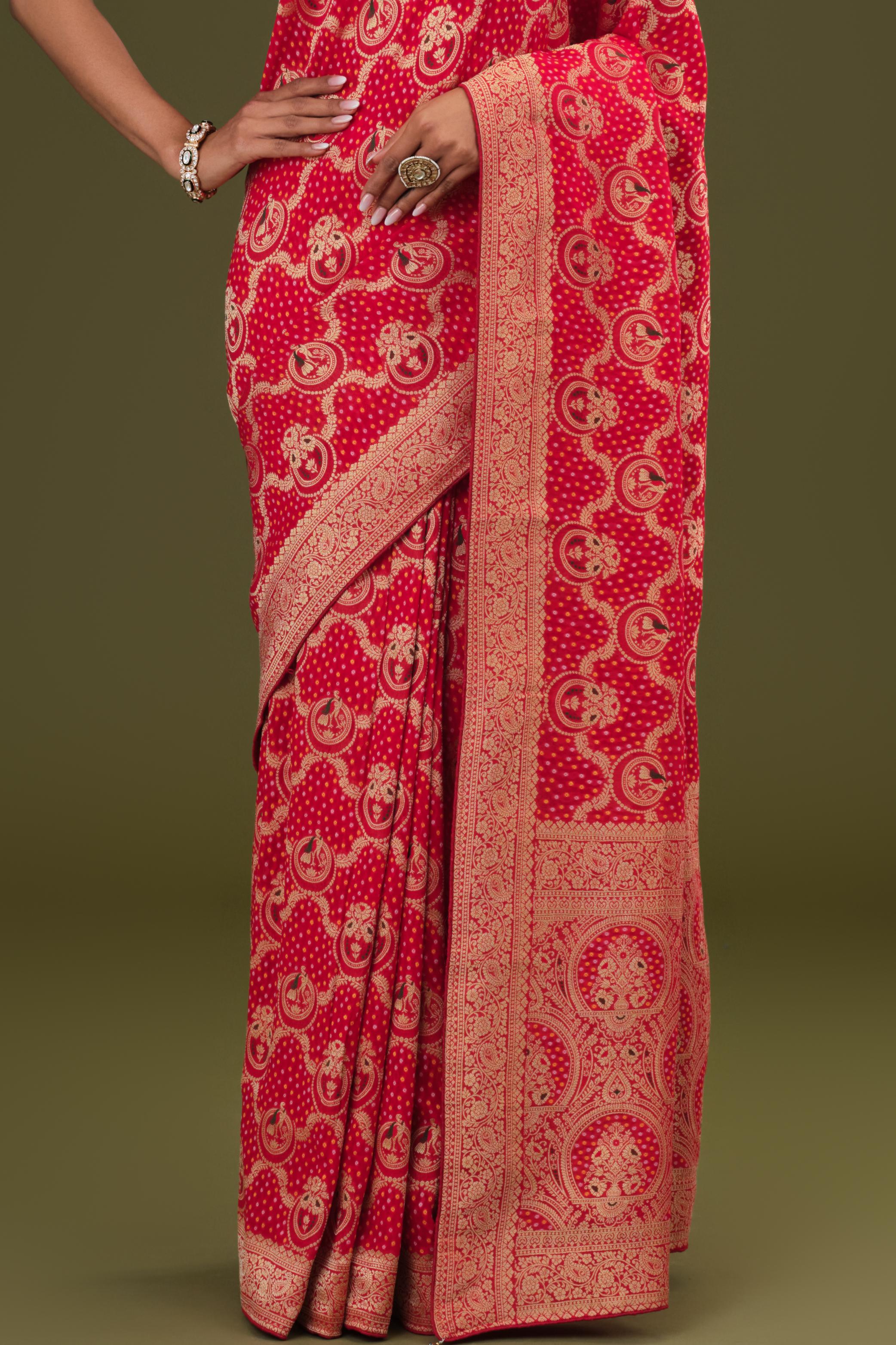 Red Zari Woven Georgette Silk Saree