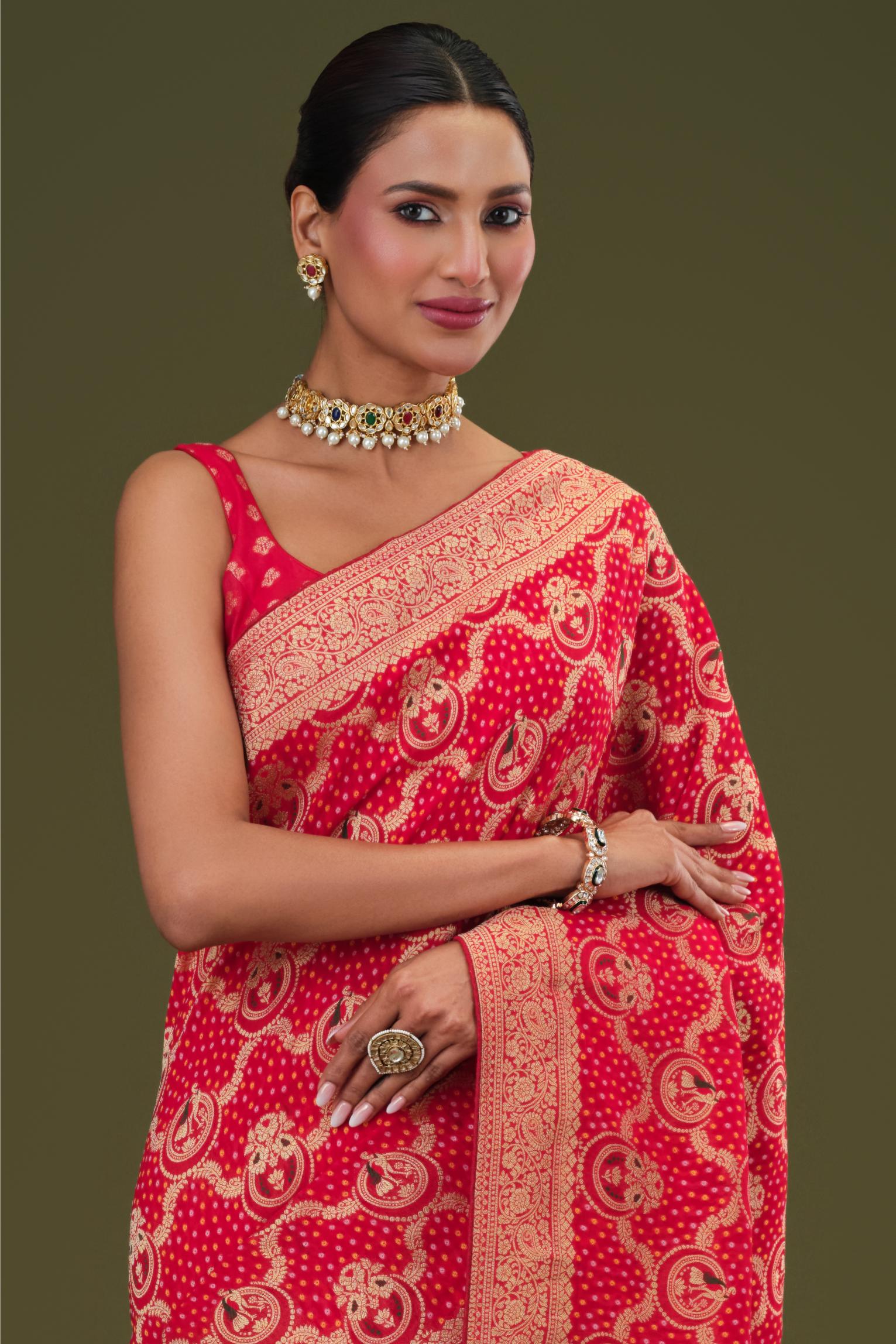 Red Zari Woven Georgette Silk Saree