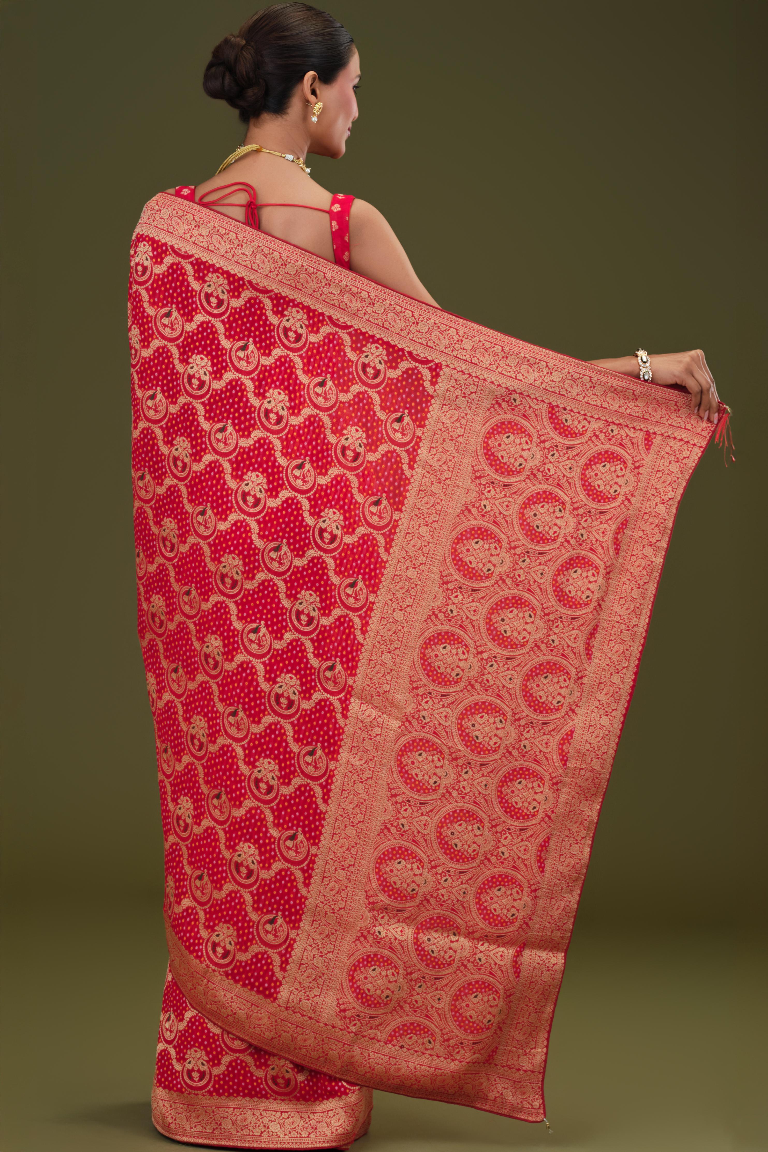 Red Zari Woven Georgette Silk Saree