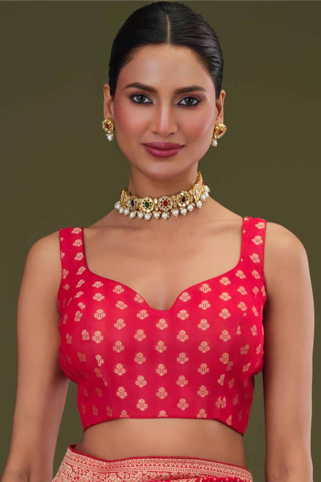 Red Zari Woven Georgette Silk Saree
