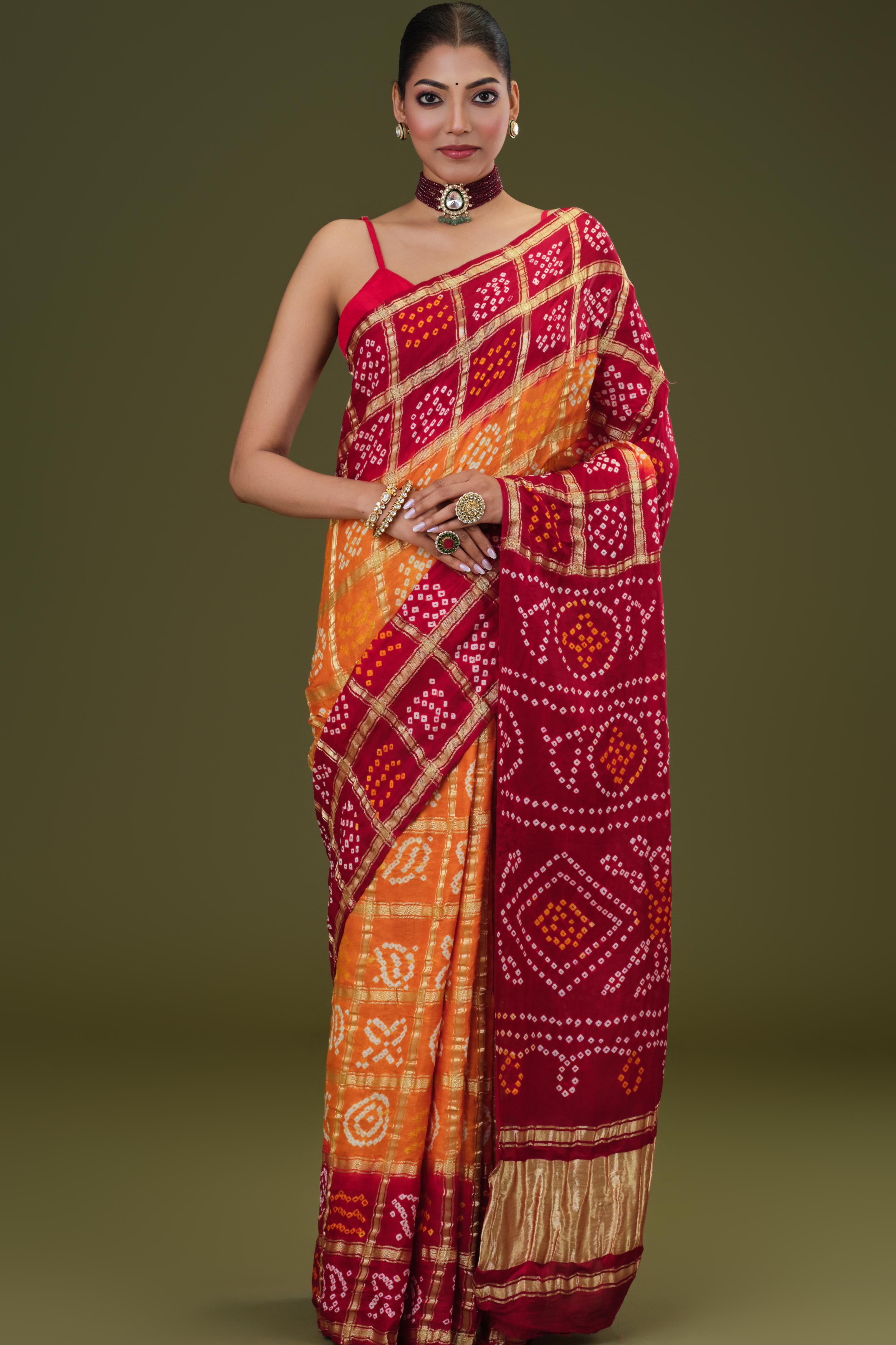 Red Bandhani Pure Gazzi Silk Saree