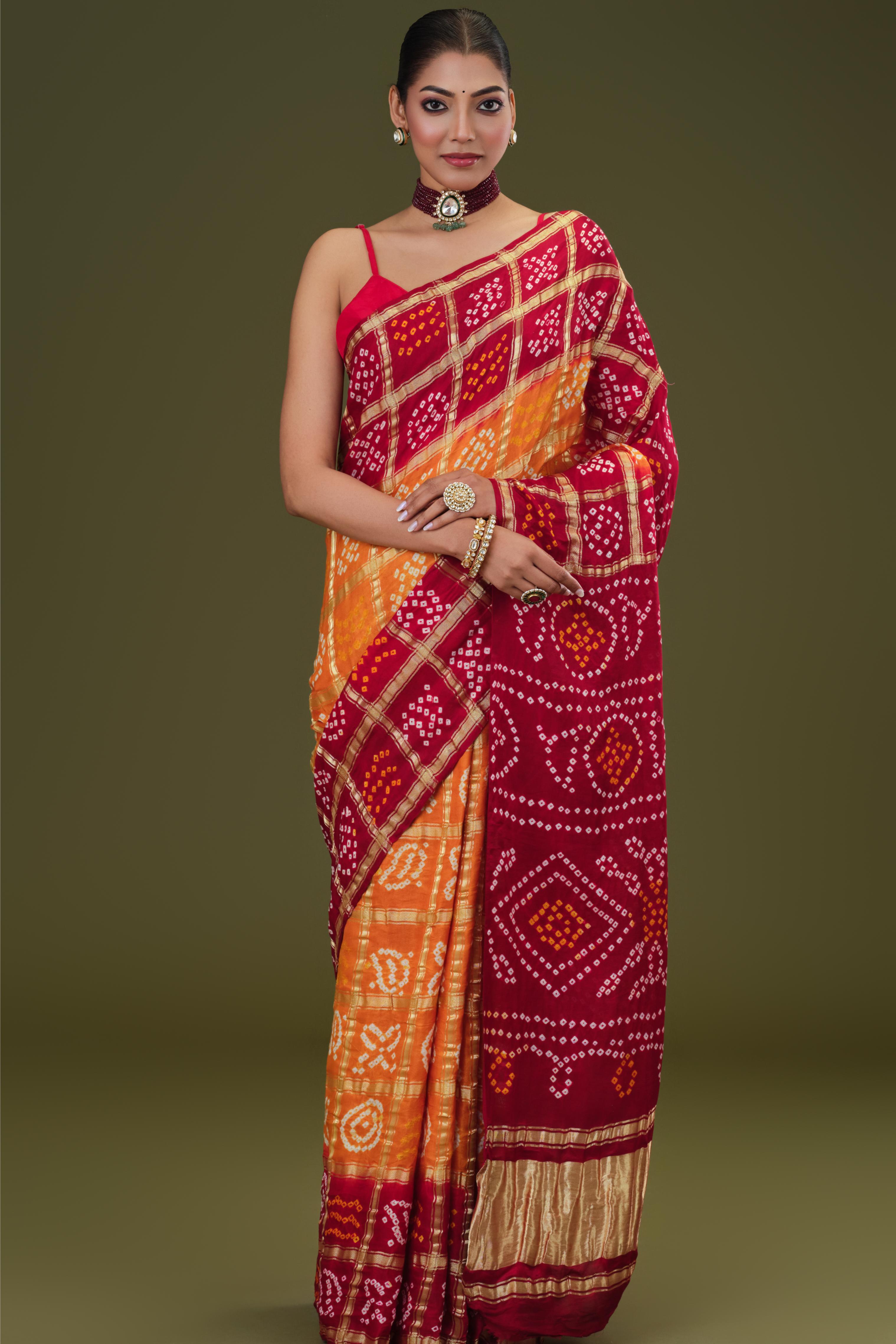 Red Bandhani Pure Gazzi Silk Saree