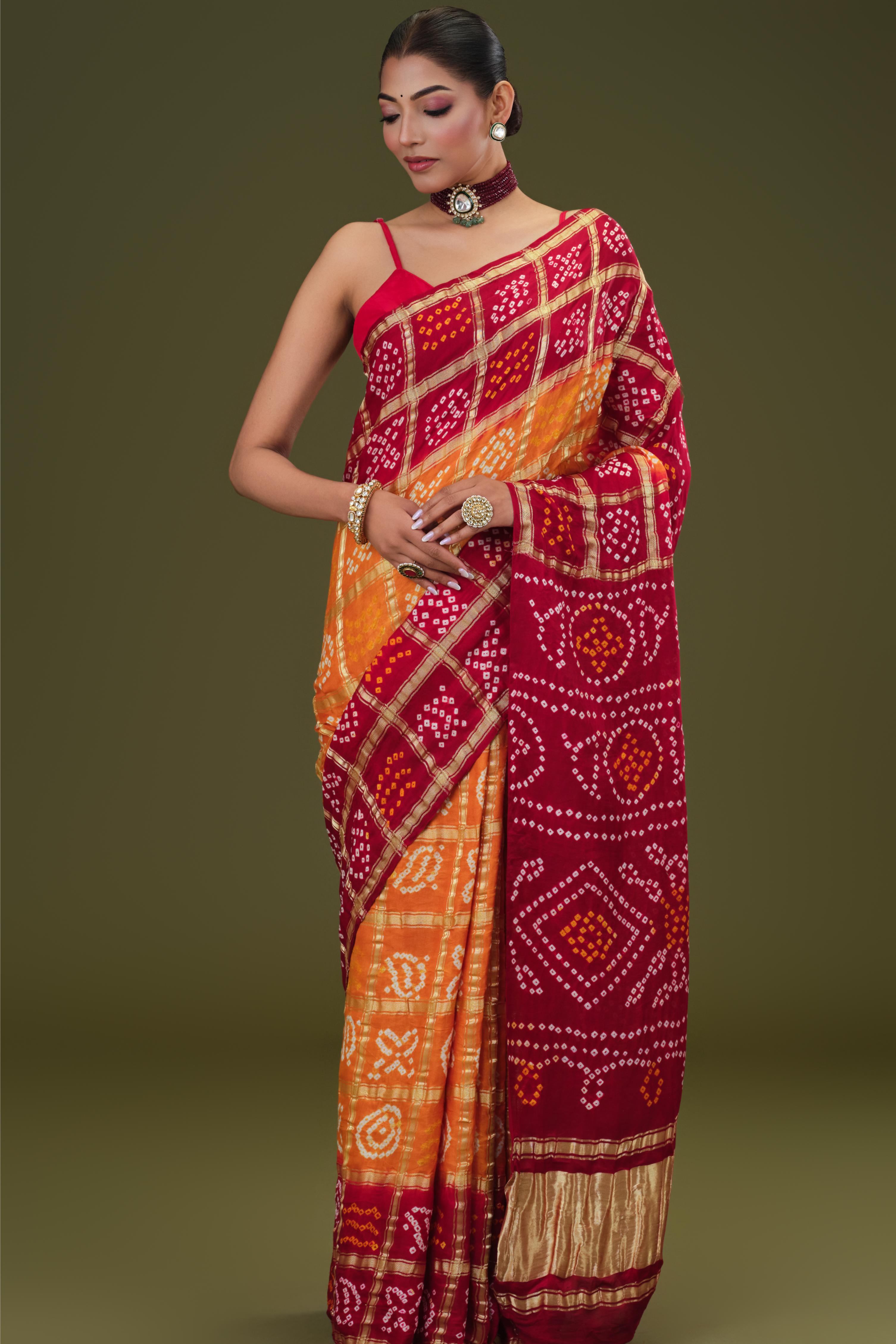 Red Bandhani Pure Gazzi Silk Saree