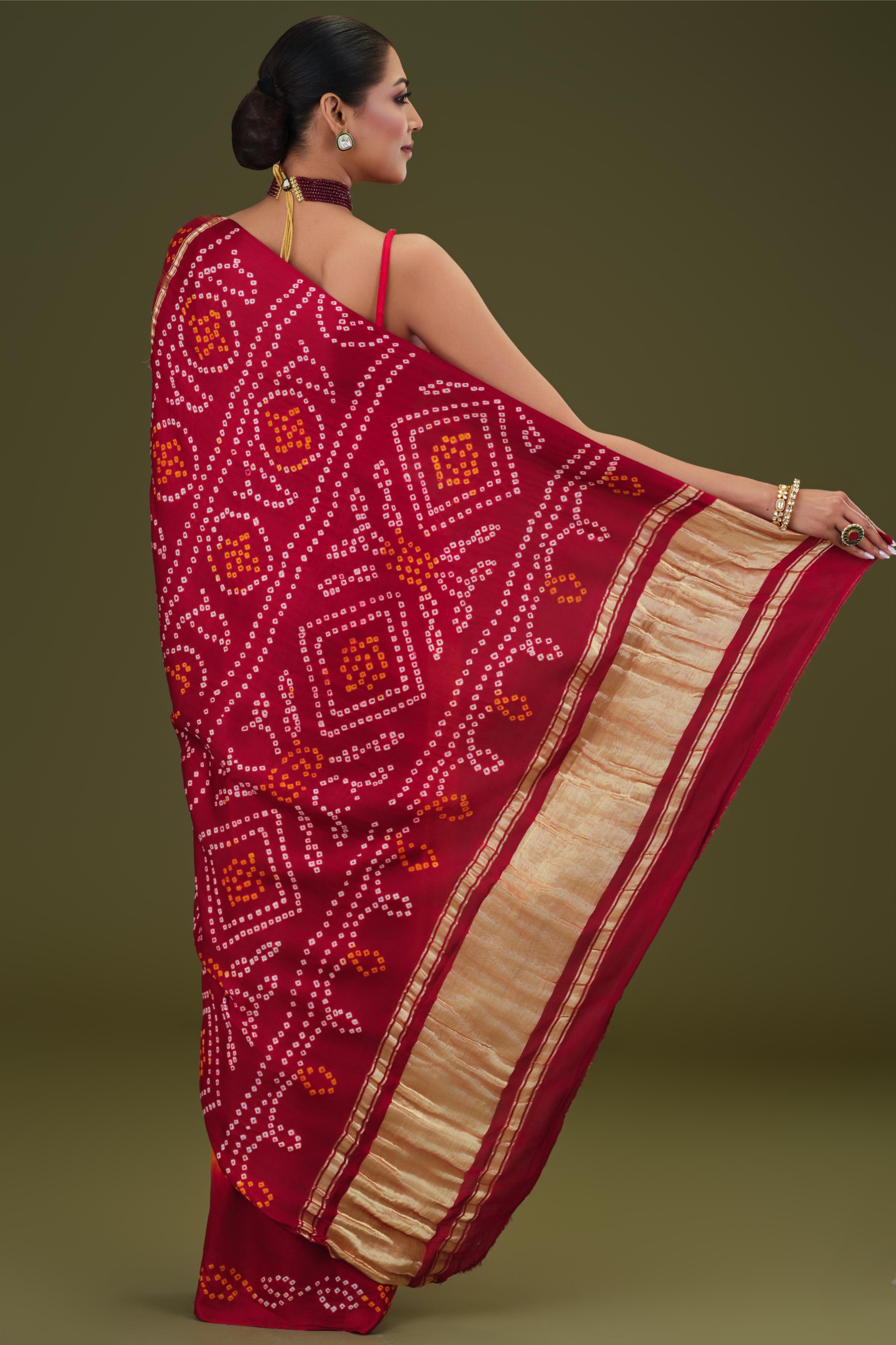 Red Bandhani Pure Gazzi Silk Saree