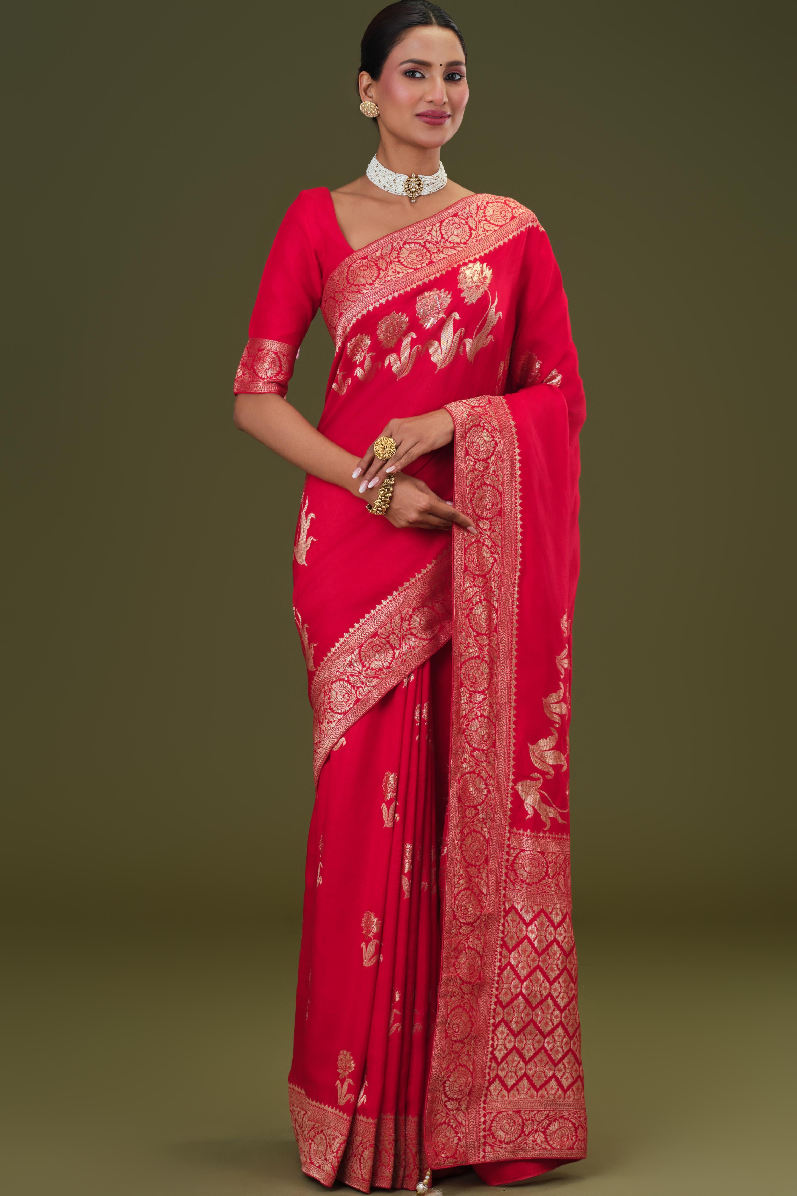 Red Zari Woven Dola Silk Saree
