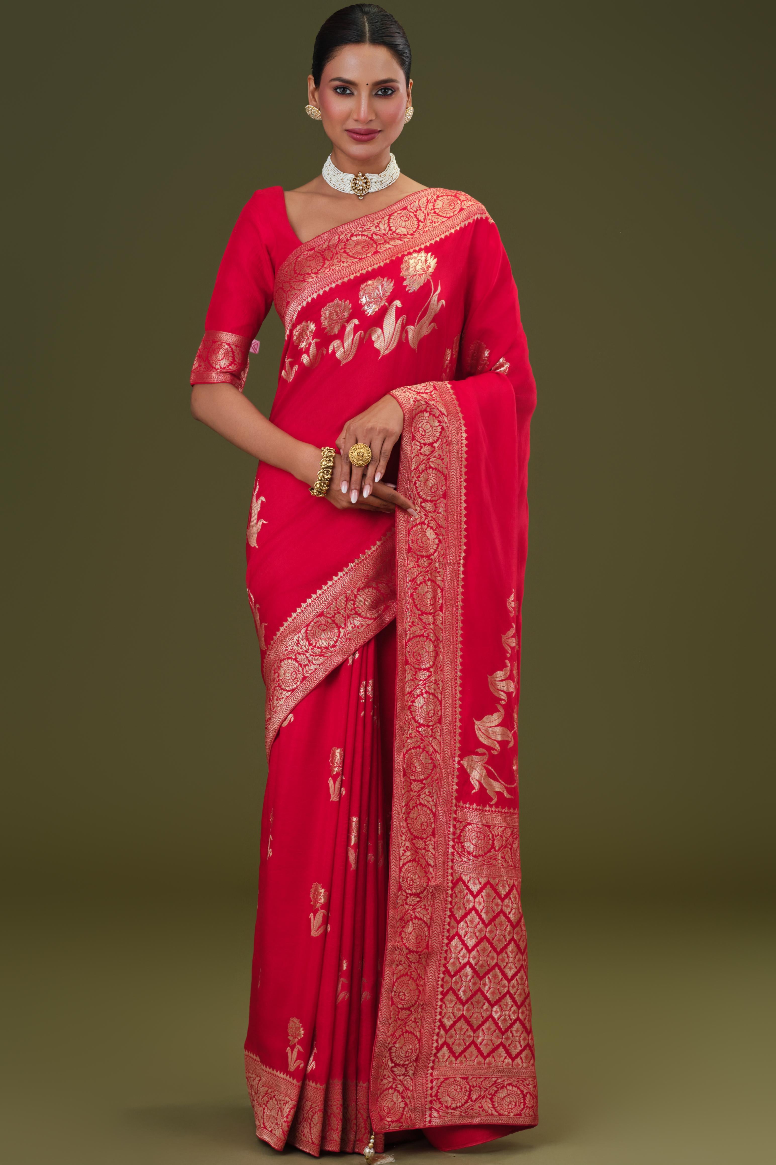 Red Zari Woven Dola Silk Saree