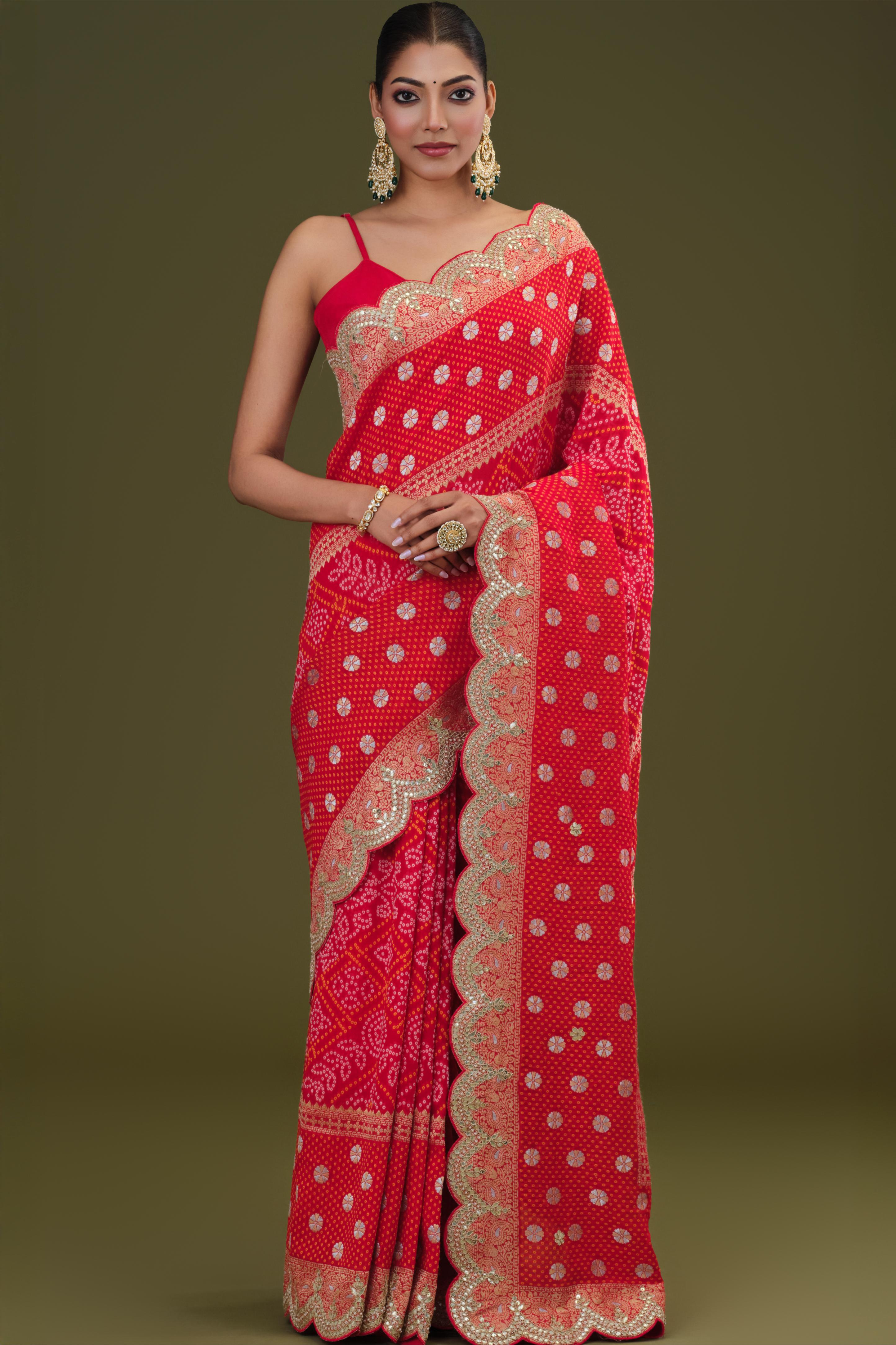 Red Woven Georgette Silk Saree