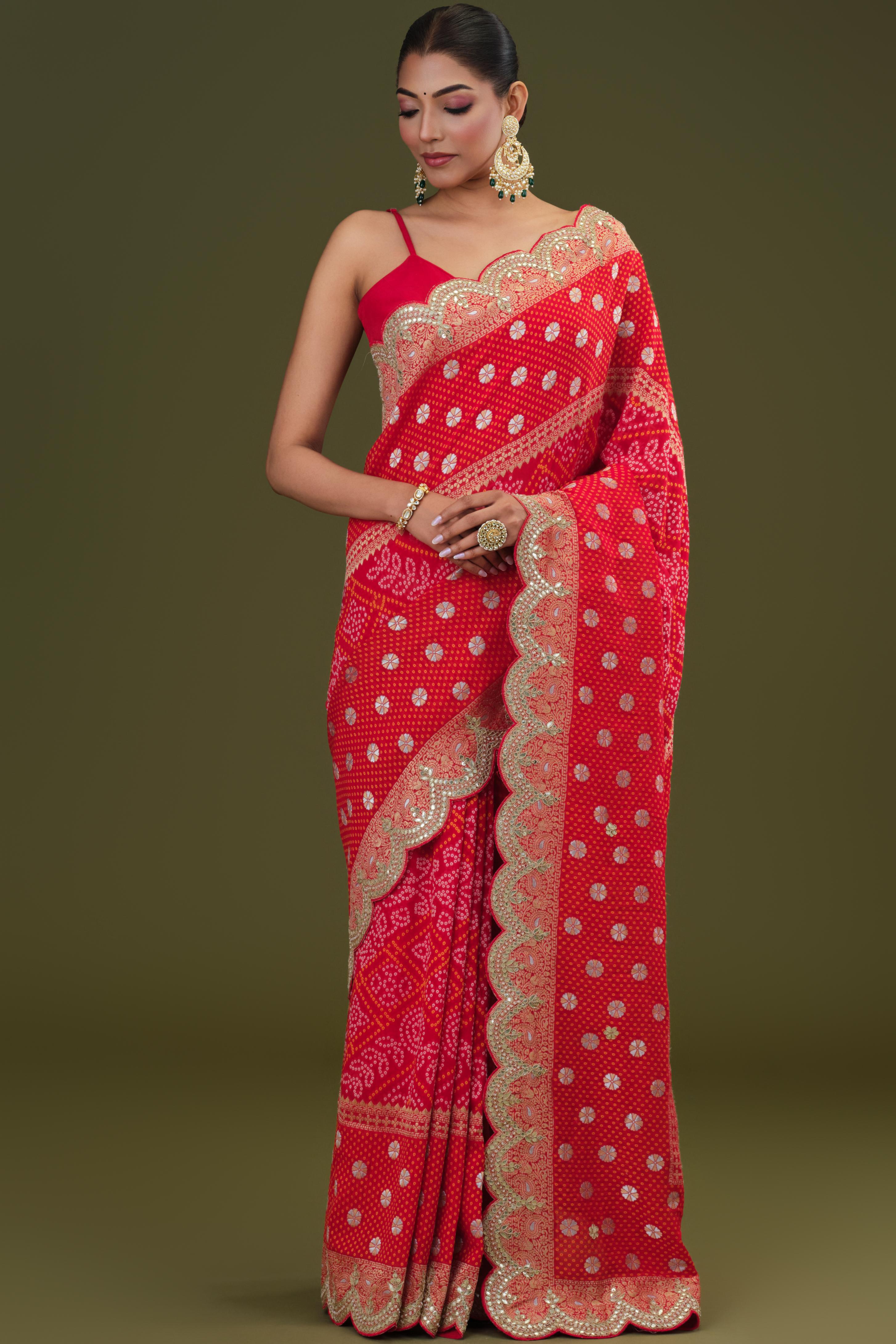 Red Woven Georgette Silk Saree