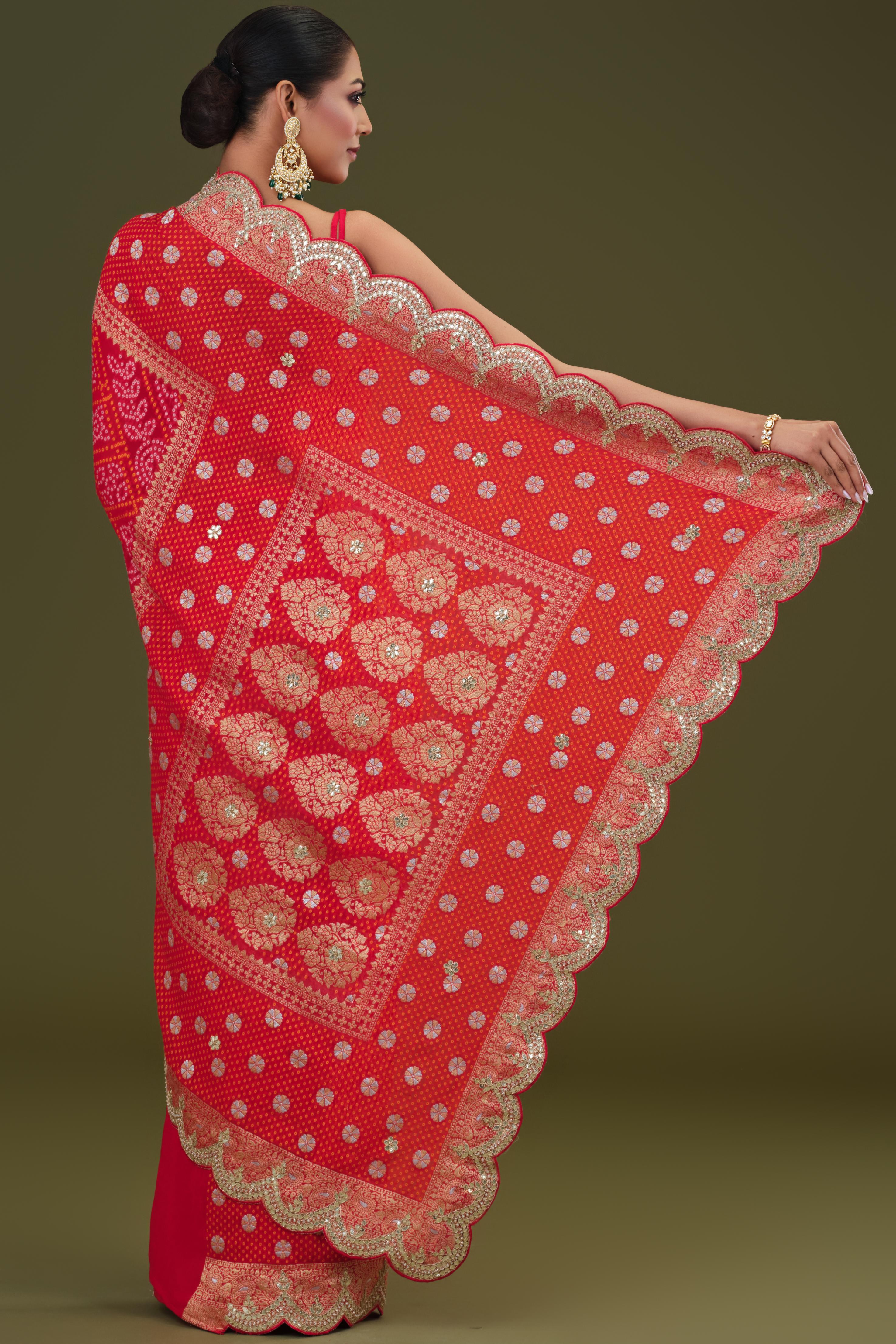 Red Woven Georgette Silk Saree