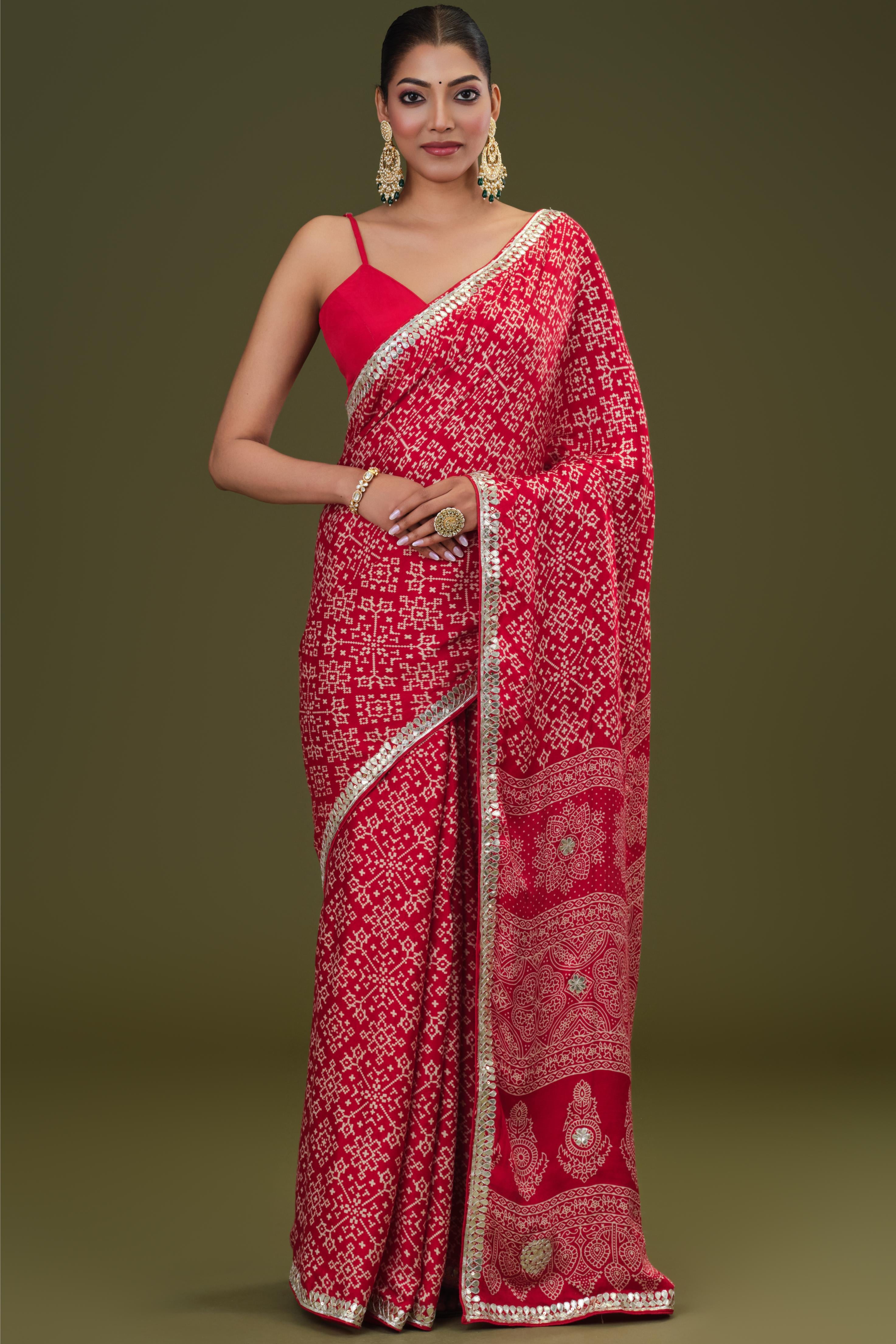 Red Bandhej Printed Modal Silk Saree