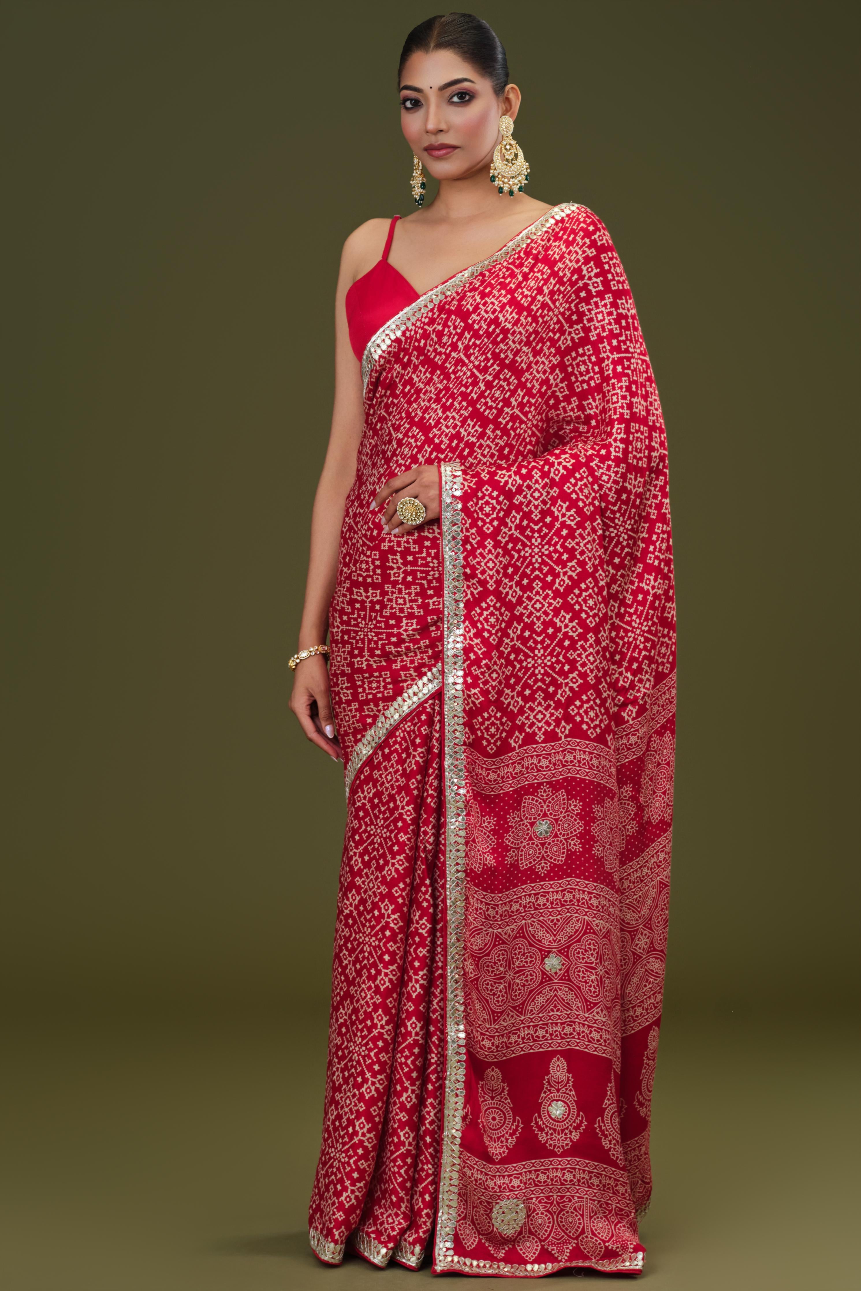 Red Bandhej Printed Modal Silk Saree