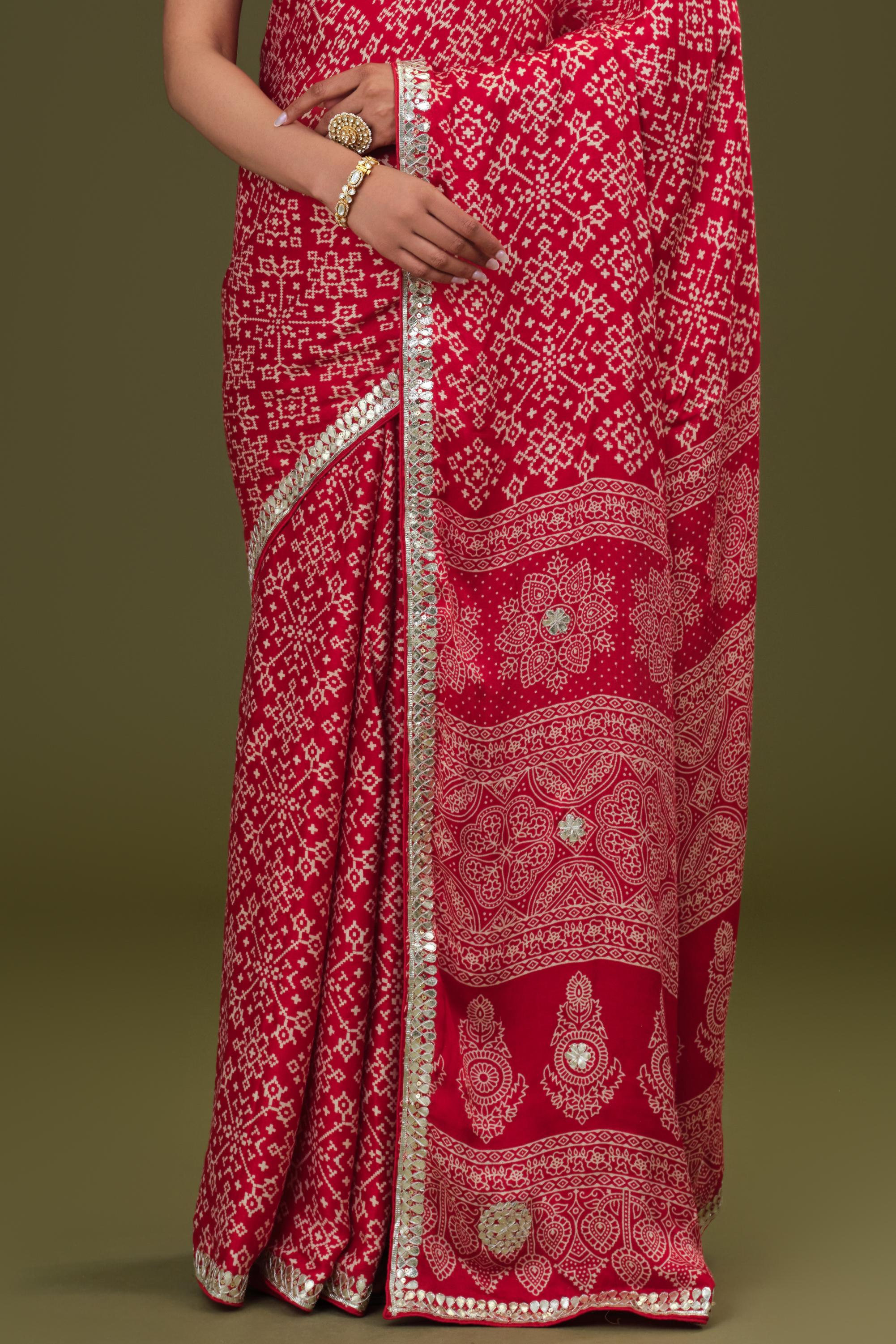 Red Bandhej Printed Modal Silk Saree
