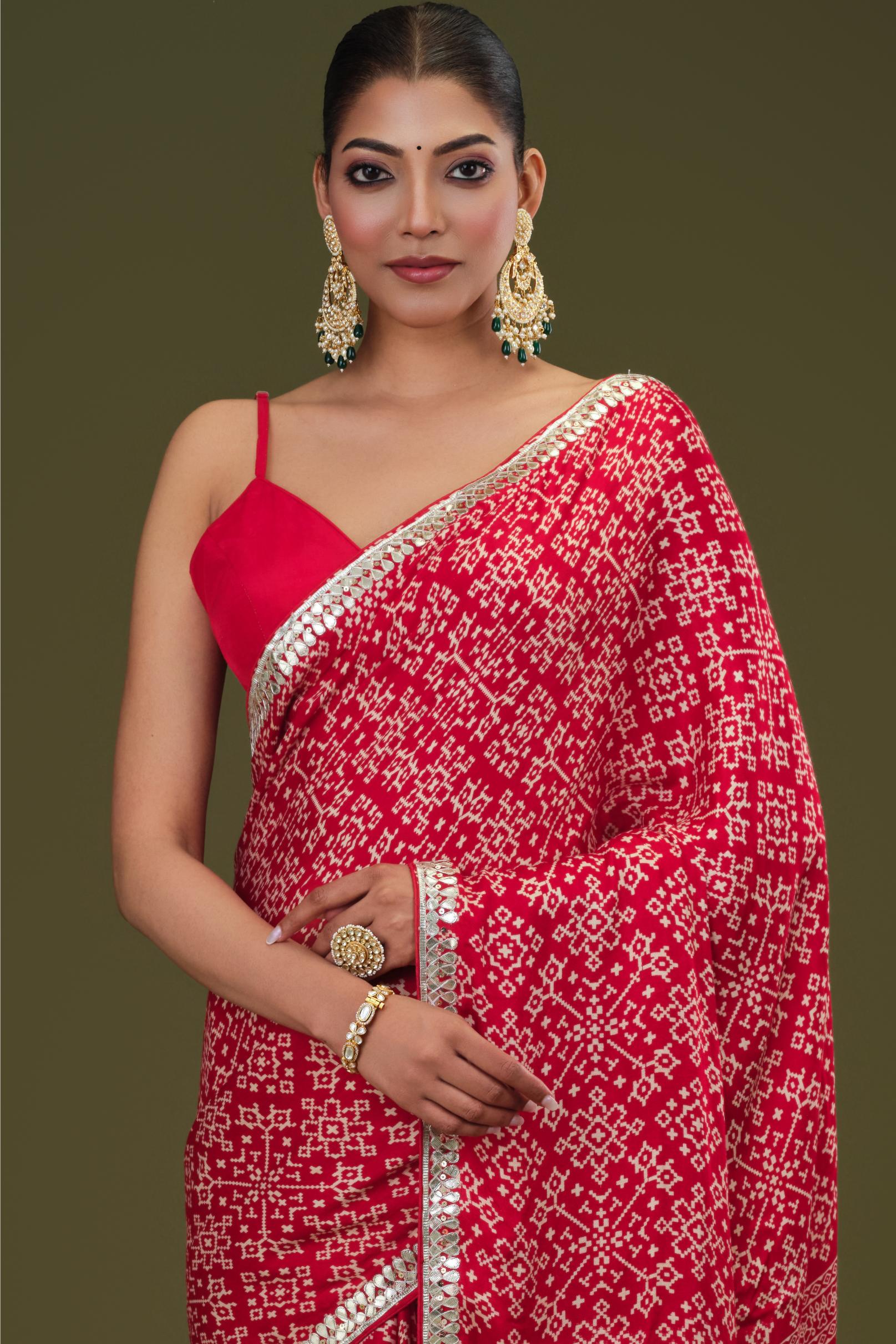 Red Bandhej Printed Modal Silk Saree