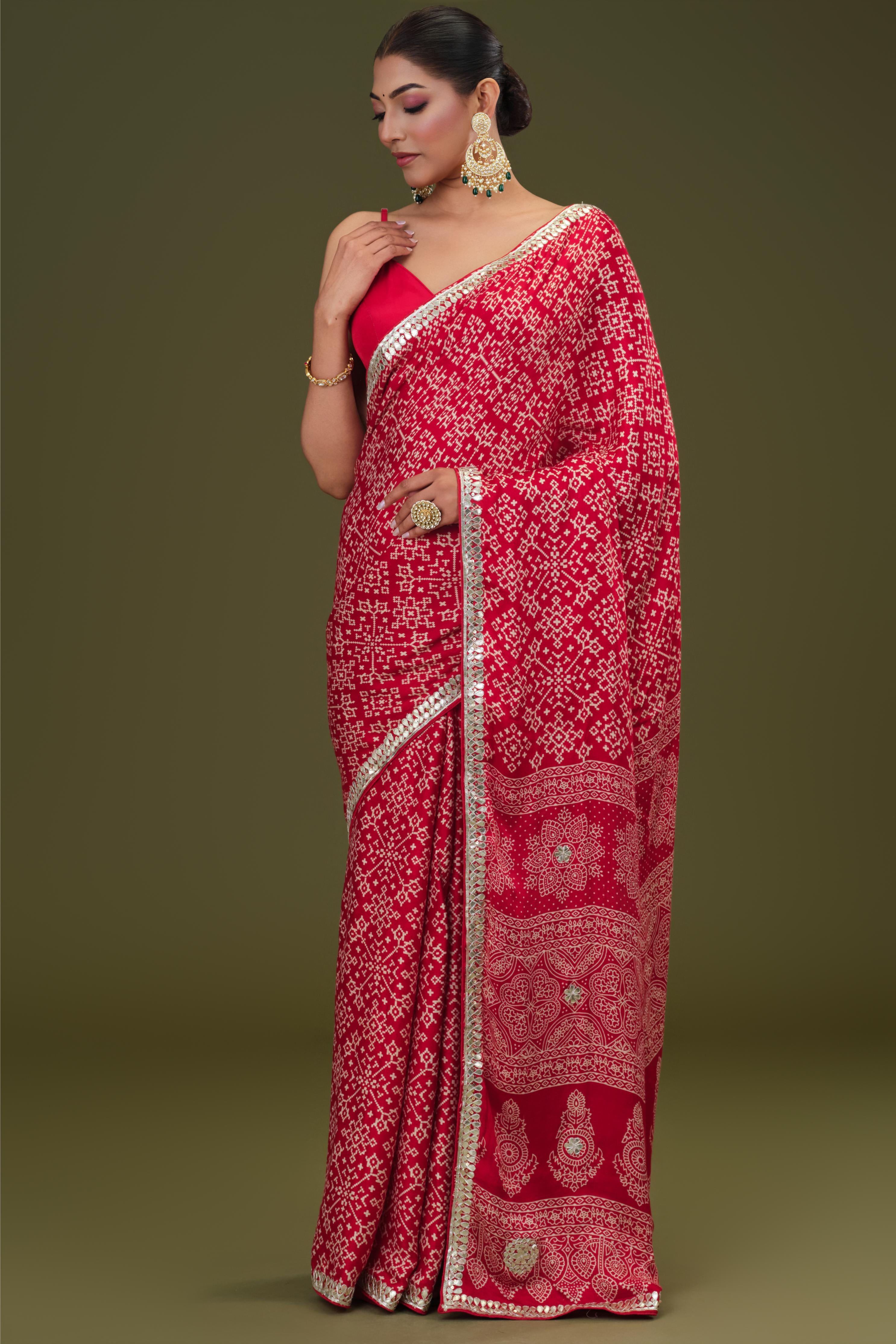 Red Bandhej Printed Modal Silk Saree