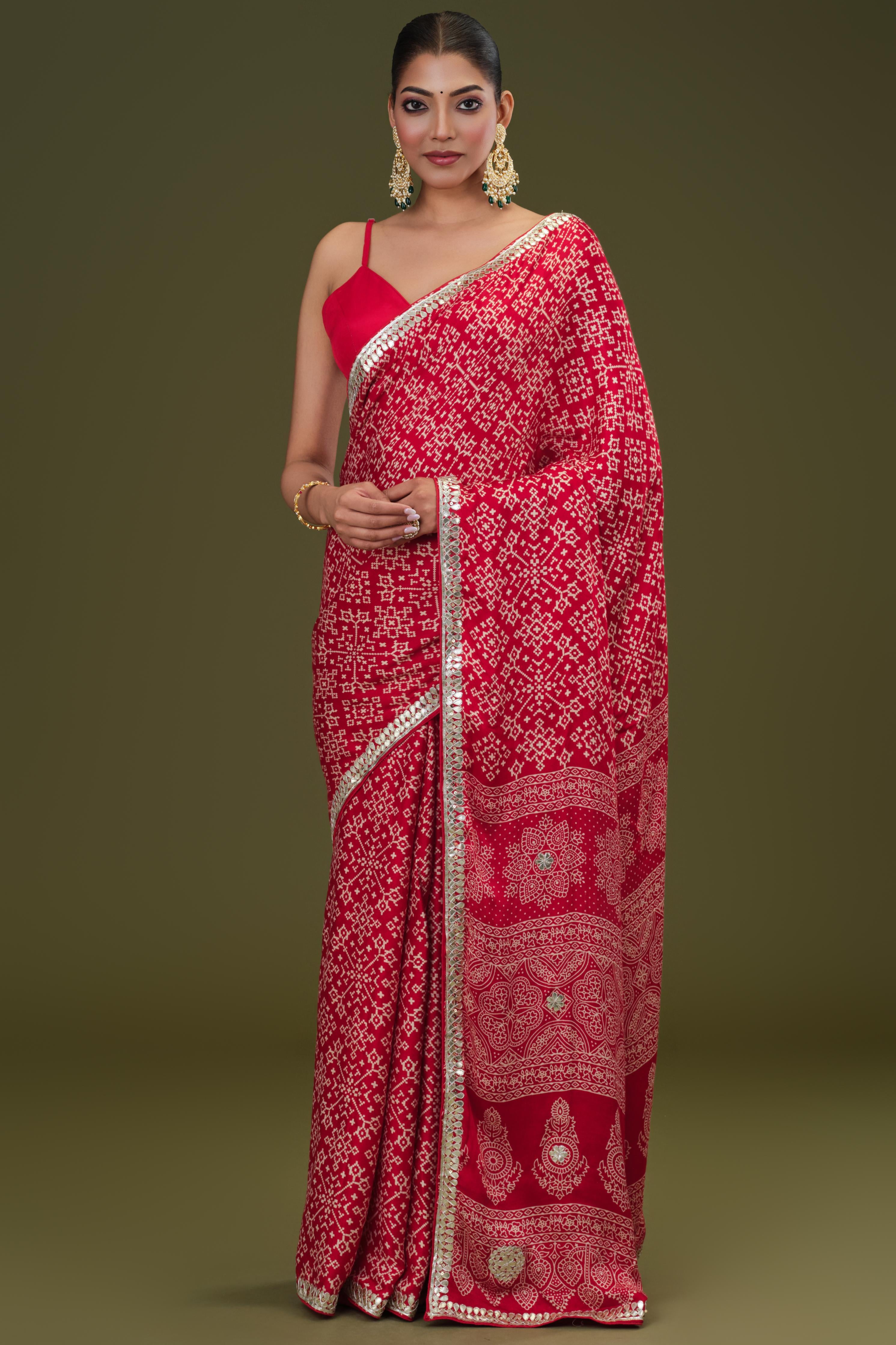 Red Bandhej Printed Modal Silk Saree