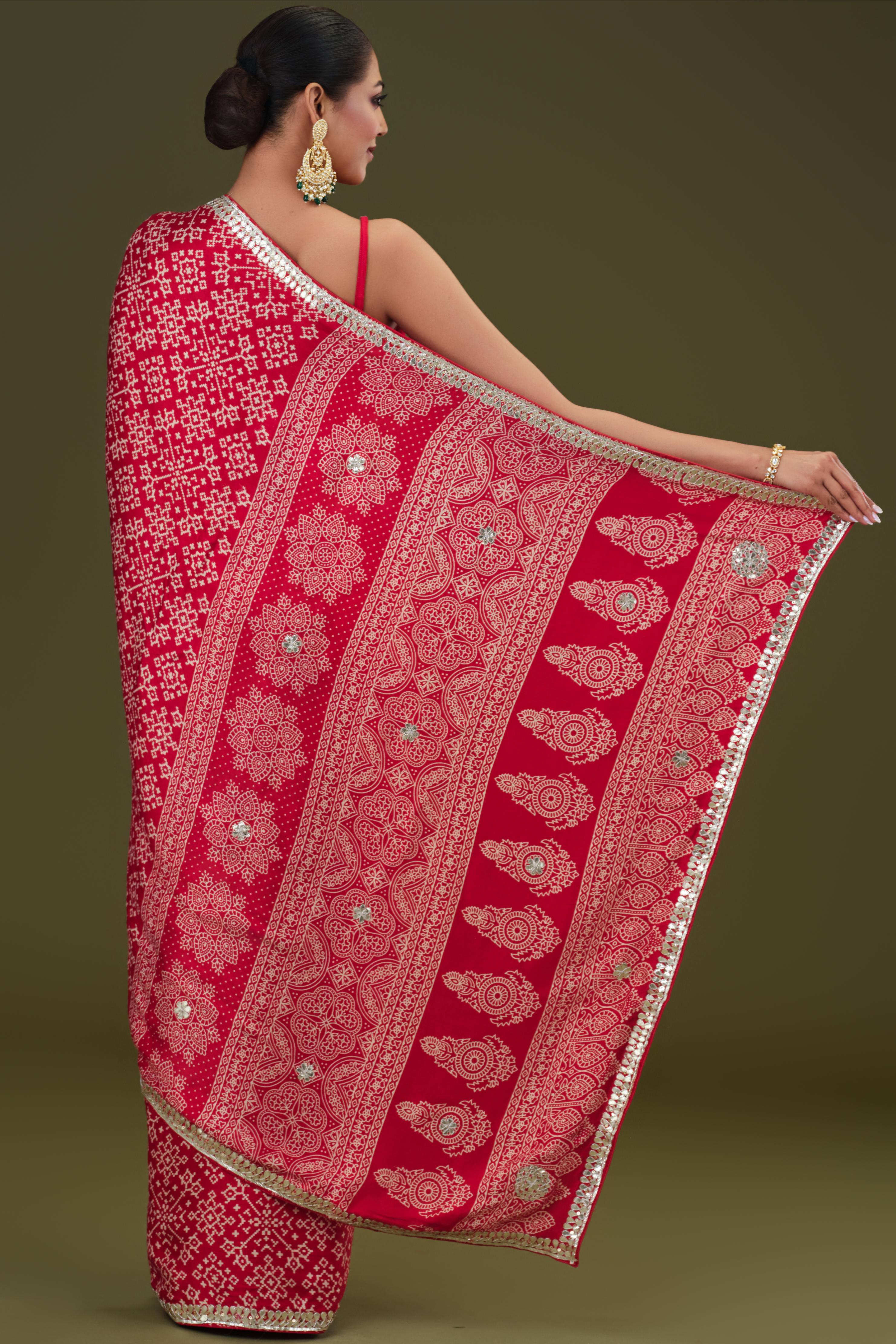 Red Bandhej Printed Modal Silk Saree