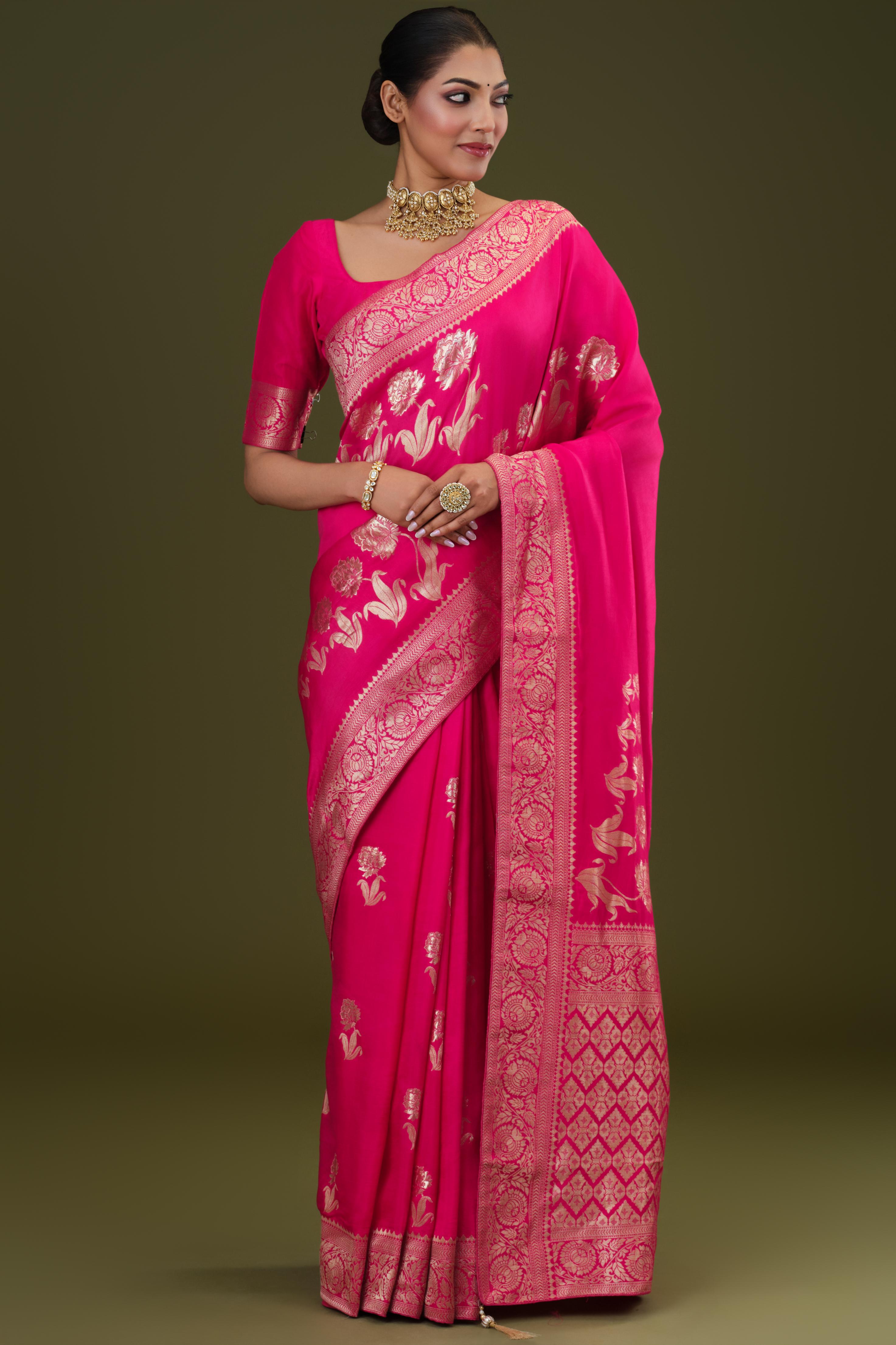 Magenta Zari Woven Dola Silk Saree