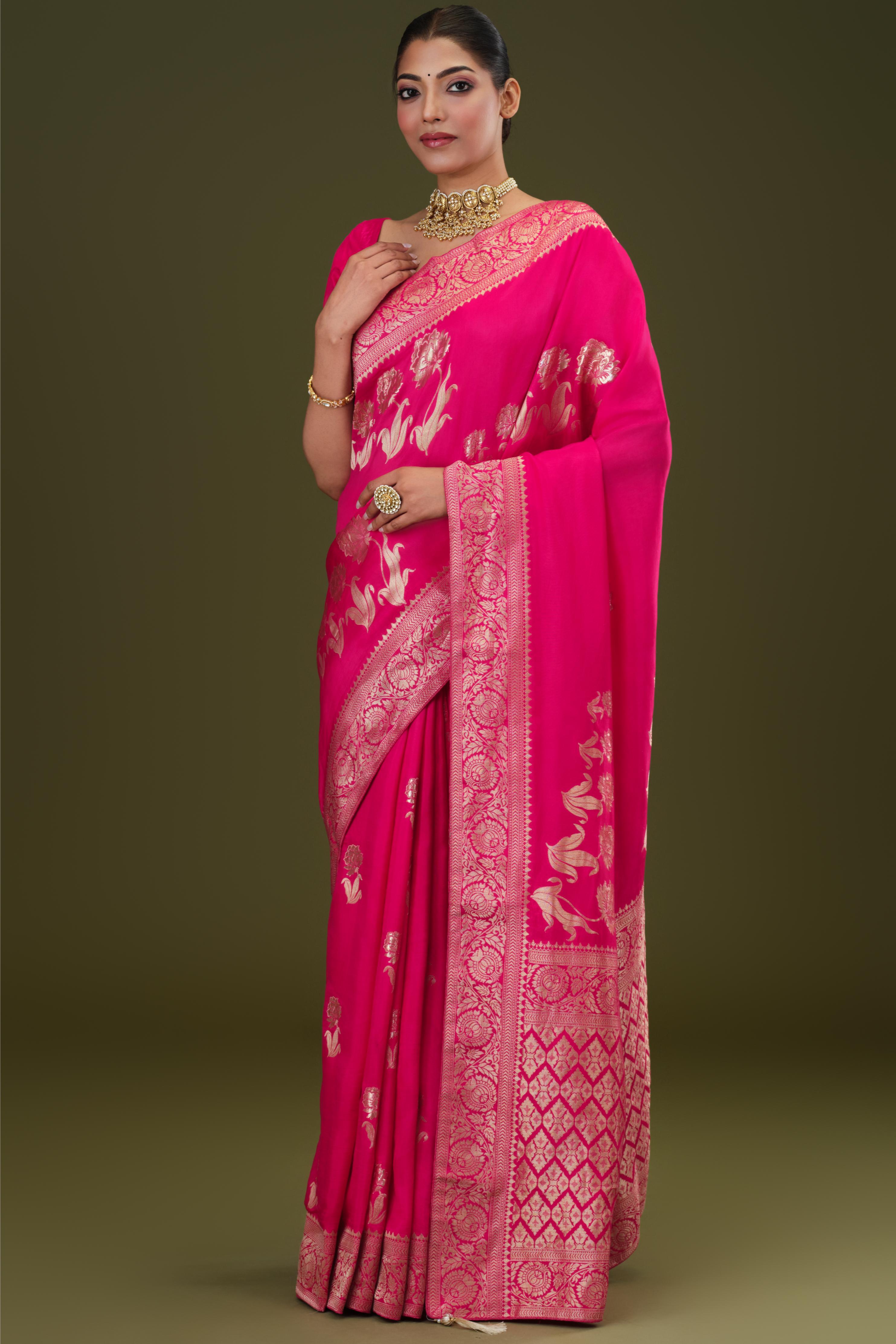 Magenta Zari Woven Dola Silk Saree