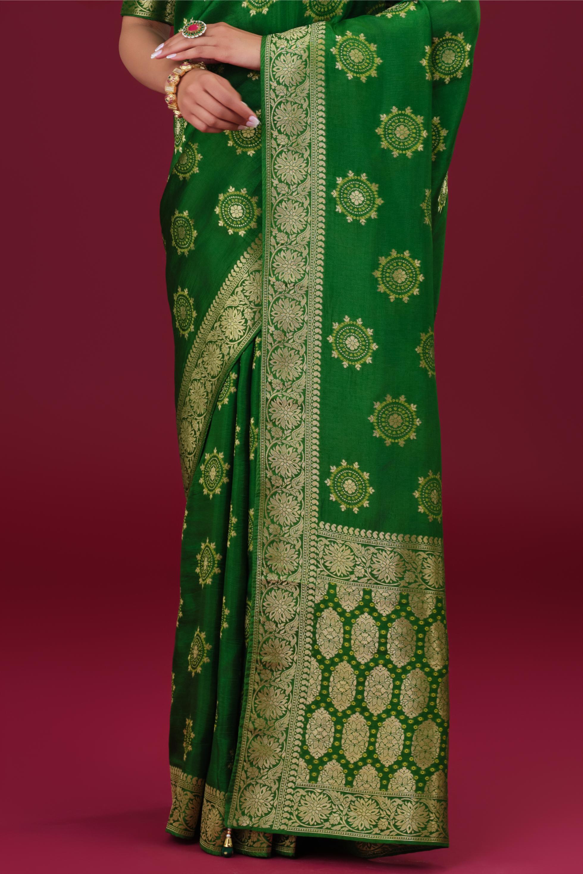 Bright Green Embroidered Dola Silk Saree
