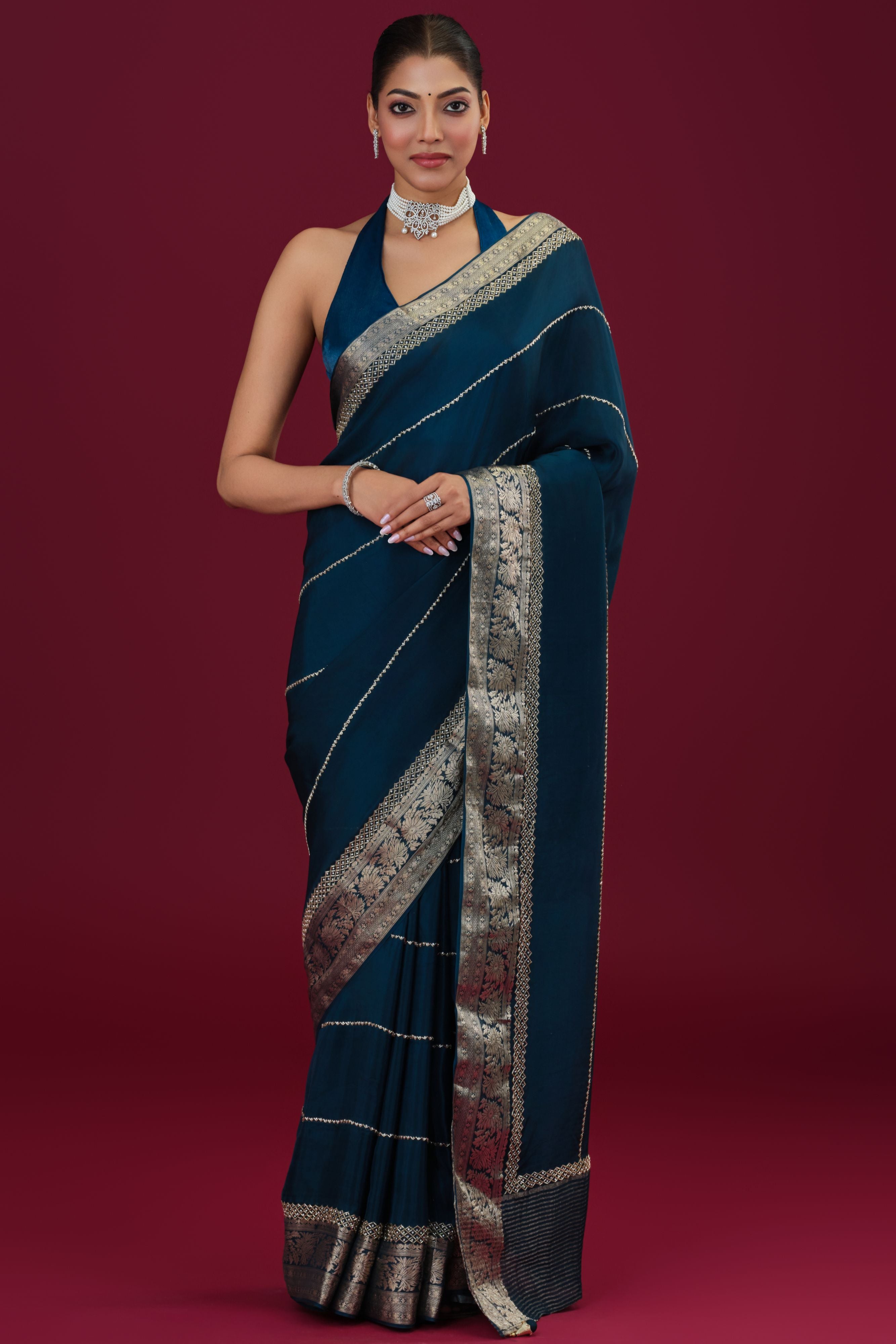 Blue Embroidered Cosmo Silk Saree