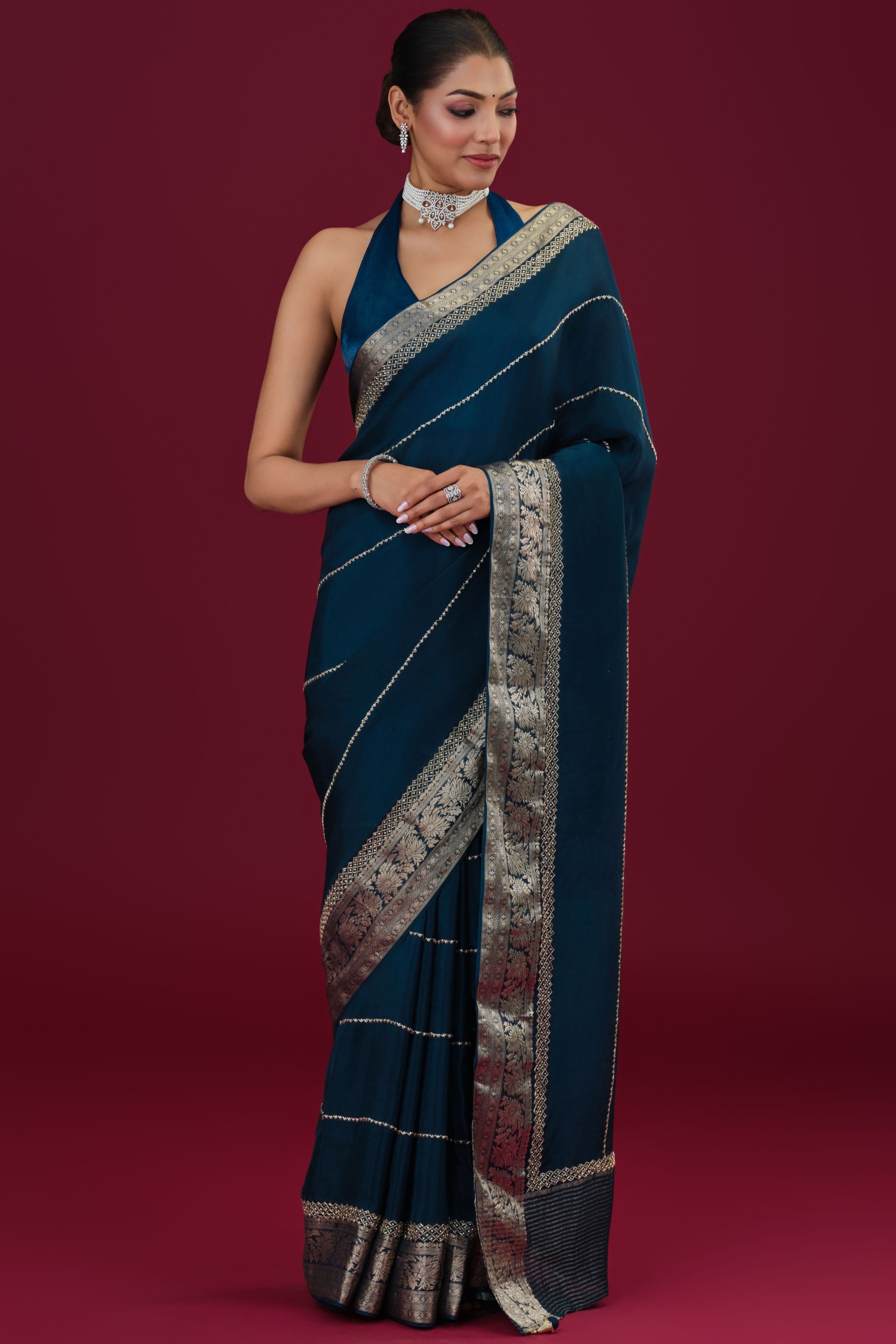 Blue Embroidered Cosmo Silk Saree